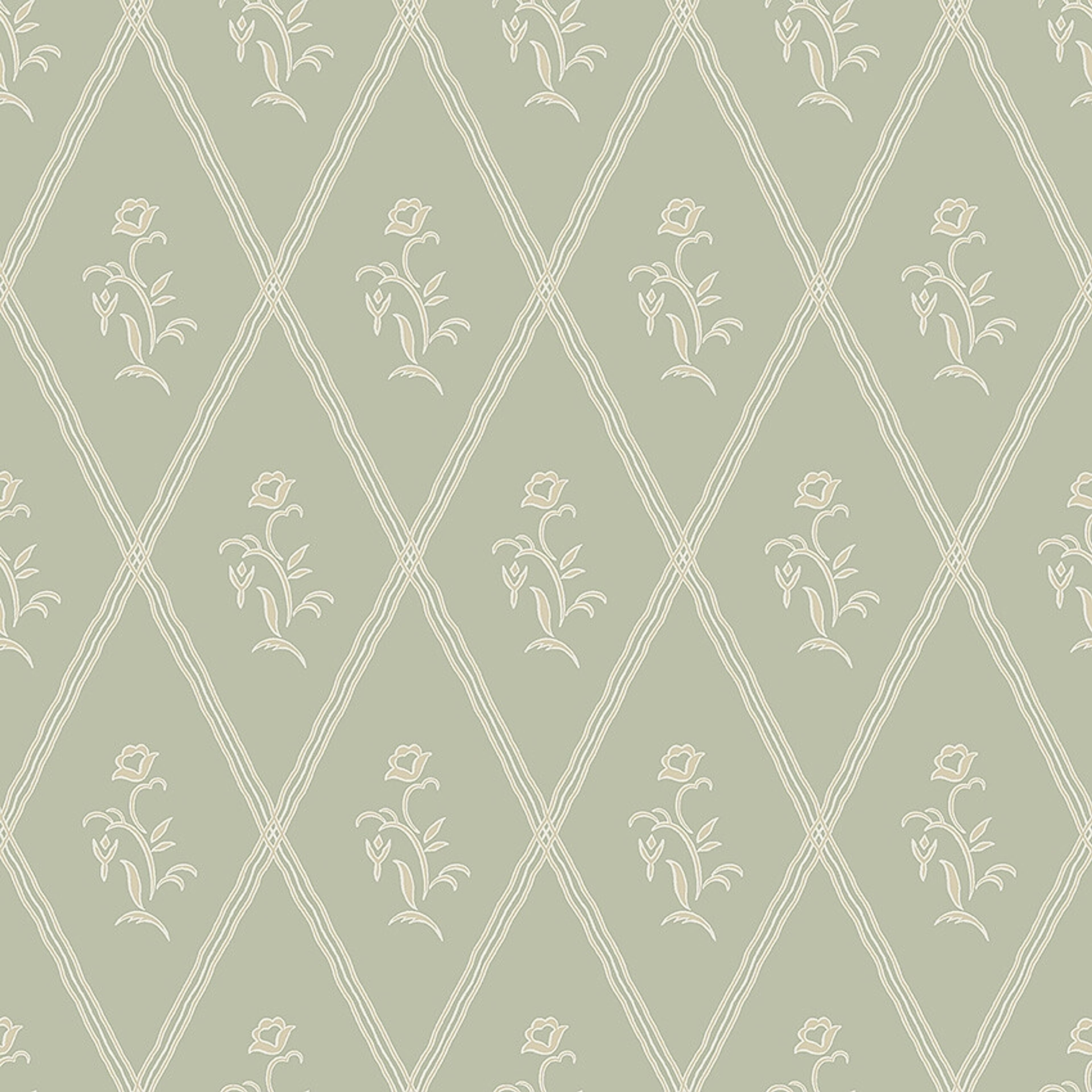 Signe grön tapet tapet med blommigt, trellis mönster i grön. Från kollektionen Swedish Grace. Nonwoven-material med rak passning. Passar i hall.