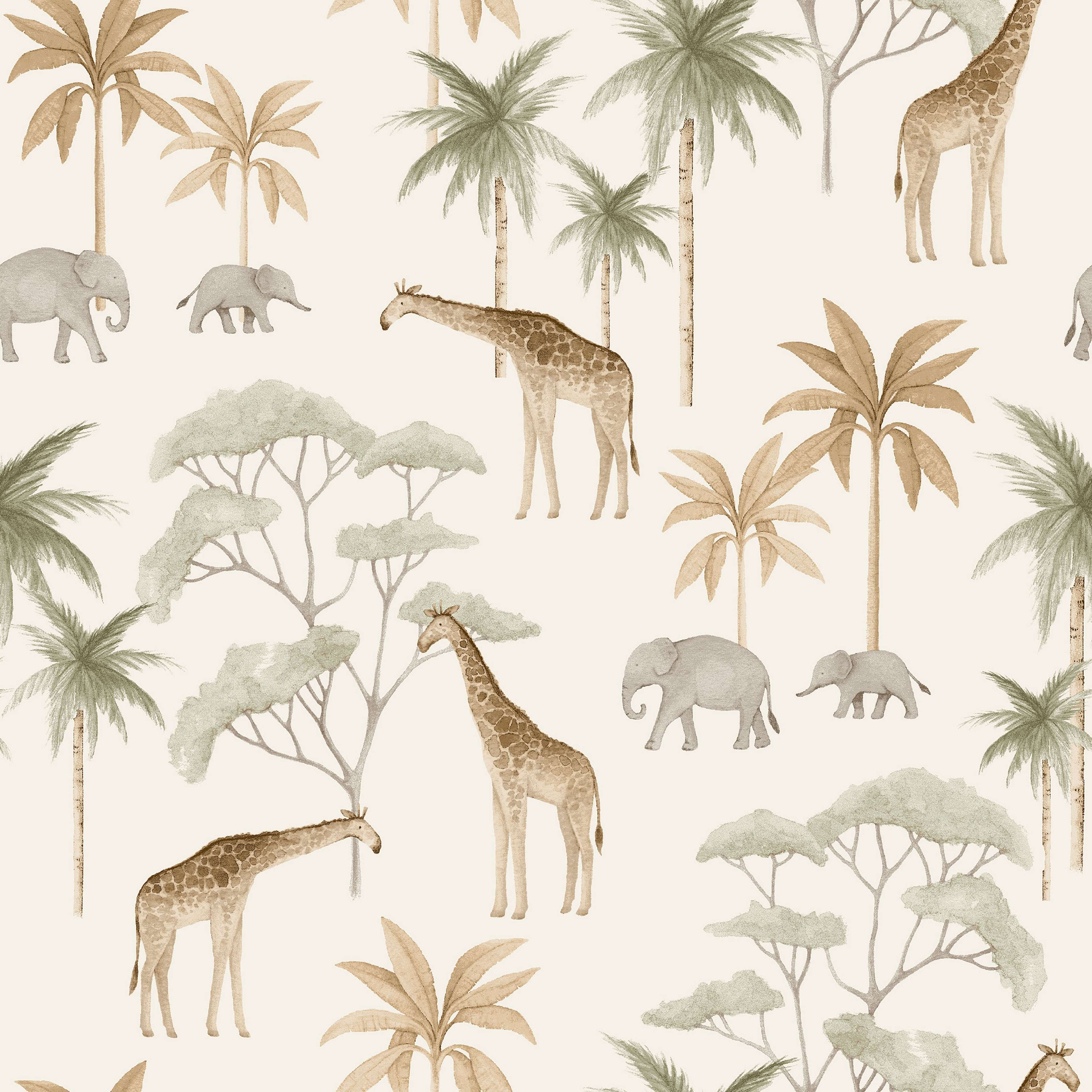 Savannah vit, tapet tapet med djur, barnrum, naturochlandskap mönster i vit. Från kollektionen Newbie II Wallpaper. Nonwoven-material med rak passning. Passar i barnrum.