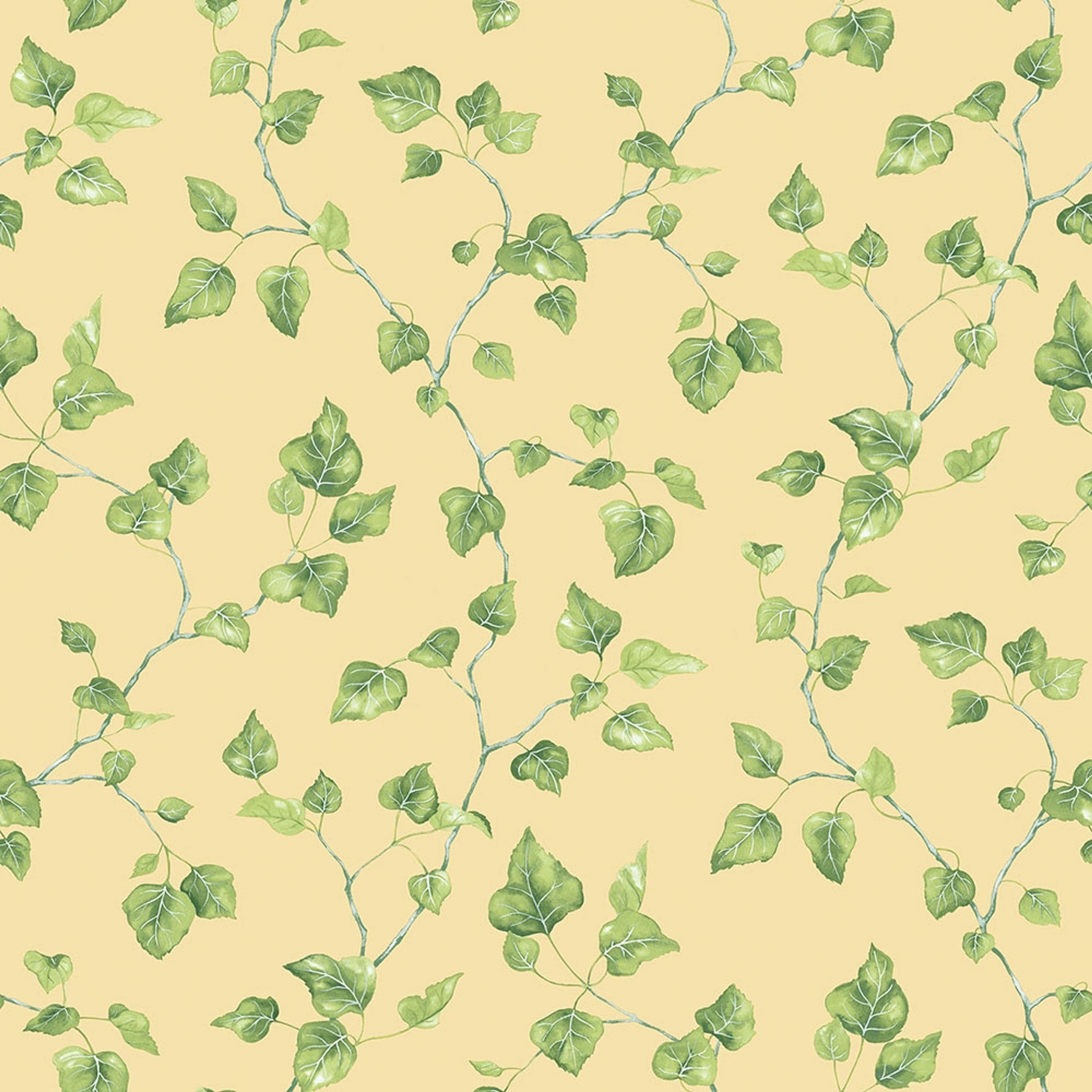 Just Ivy tapet med botaniskt mönster i grön och beige. Från kollektionen Just Kitchens. Nonwoven-material med rak passning.