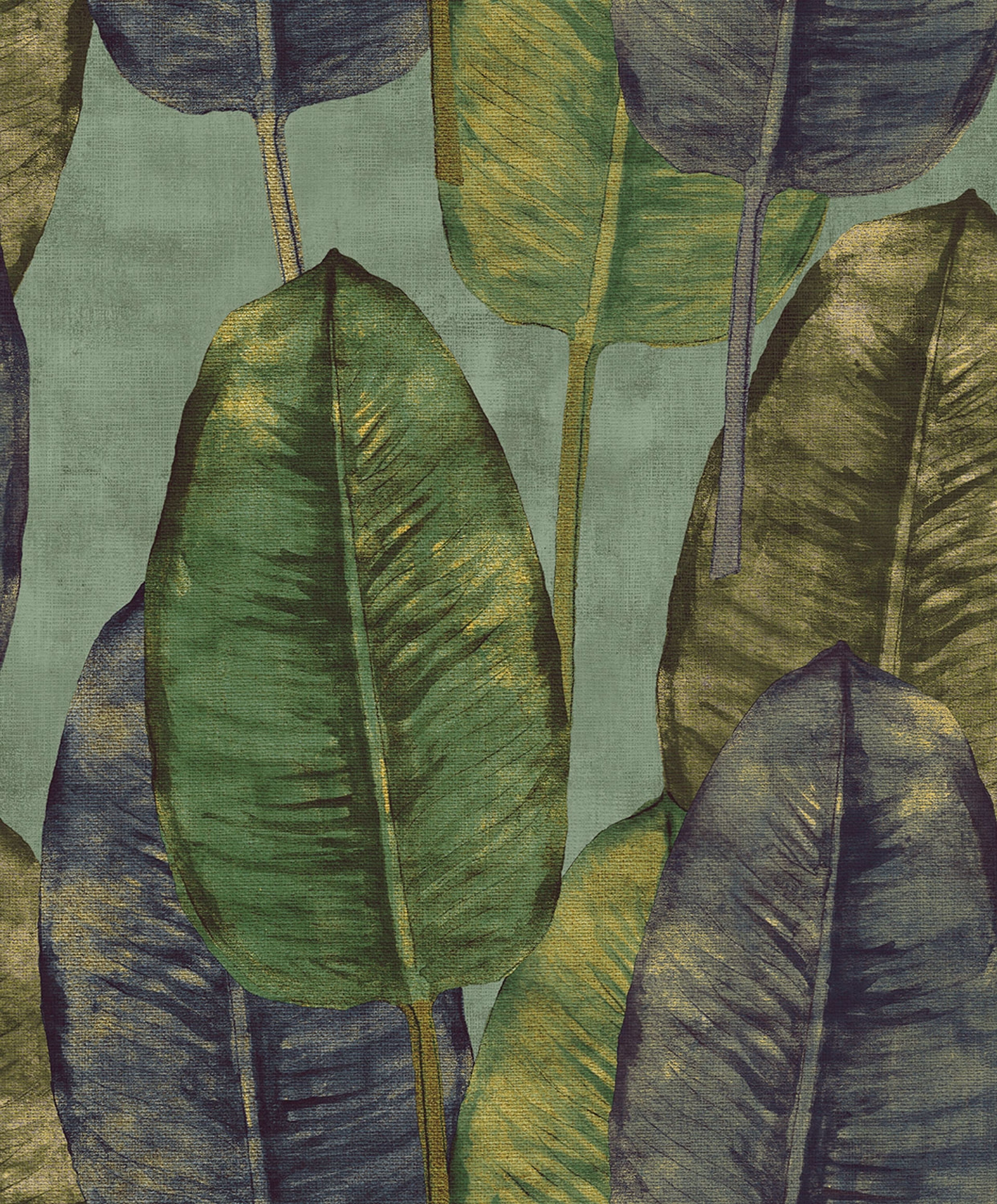 Rubber Tree tapet med botaniskt mönster i grön. Från kollektionen Tahiti. Nonwoven-material med förskjuten passning. Passar i vardagsrum, matsal och hall.
