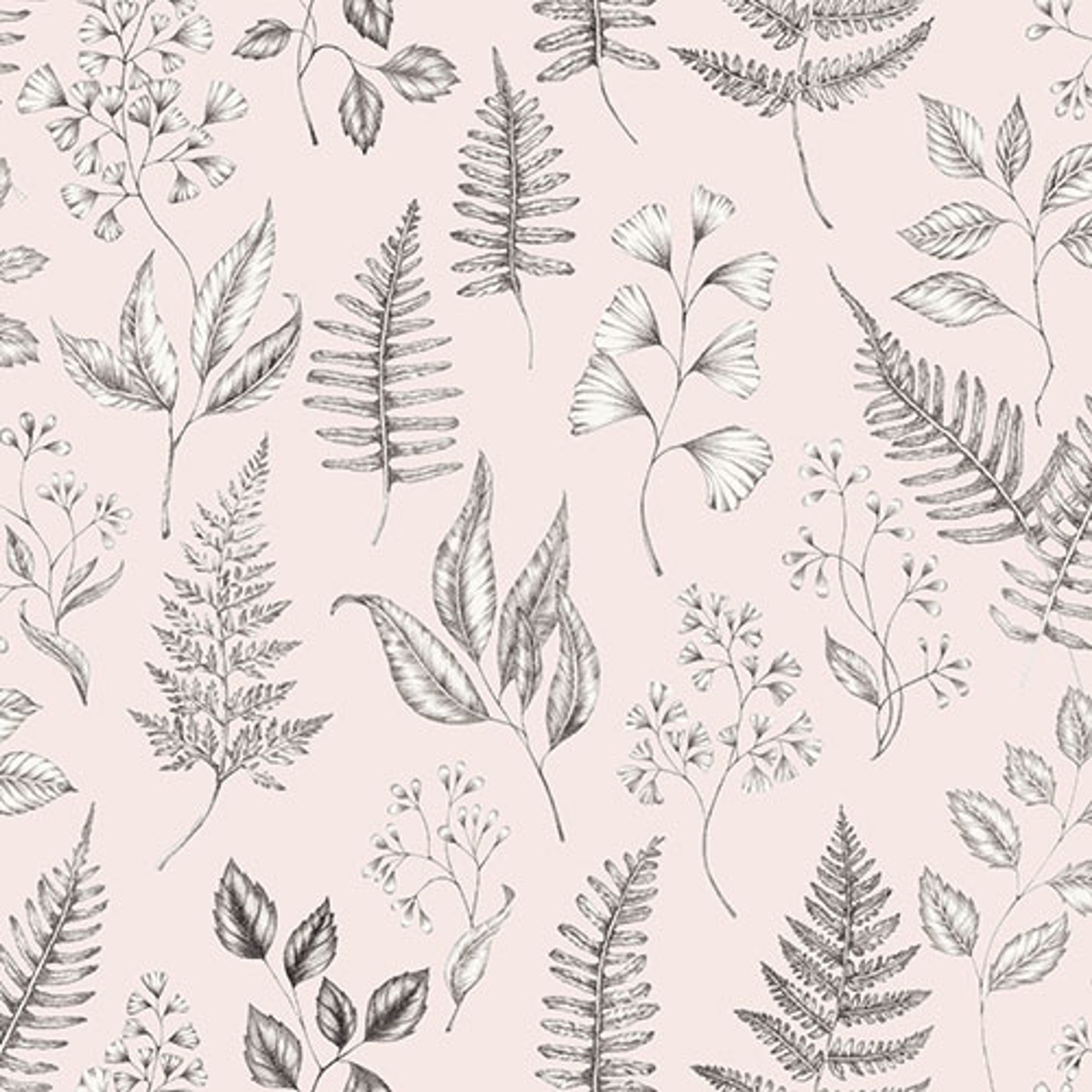 Betula tapet med botaniskt mönster i rosa. Från kollektionen skogsgläntan. Nonwoven-material med förskjuten passning. Passar i vardagsrum, sovrum och matsal.