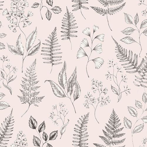Betula tapet med botaniskt mönster i rosa. Från kollektionen skogsgläntan. Nonwoven-material med förskjuten passning. Passar i vardagsrum, sovrum och matsal.