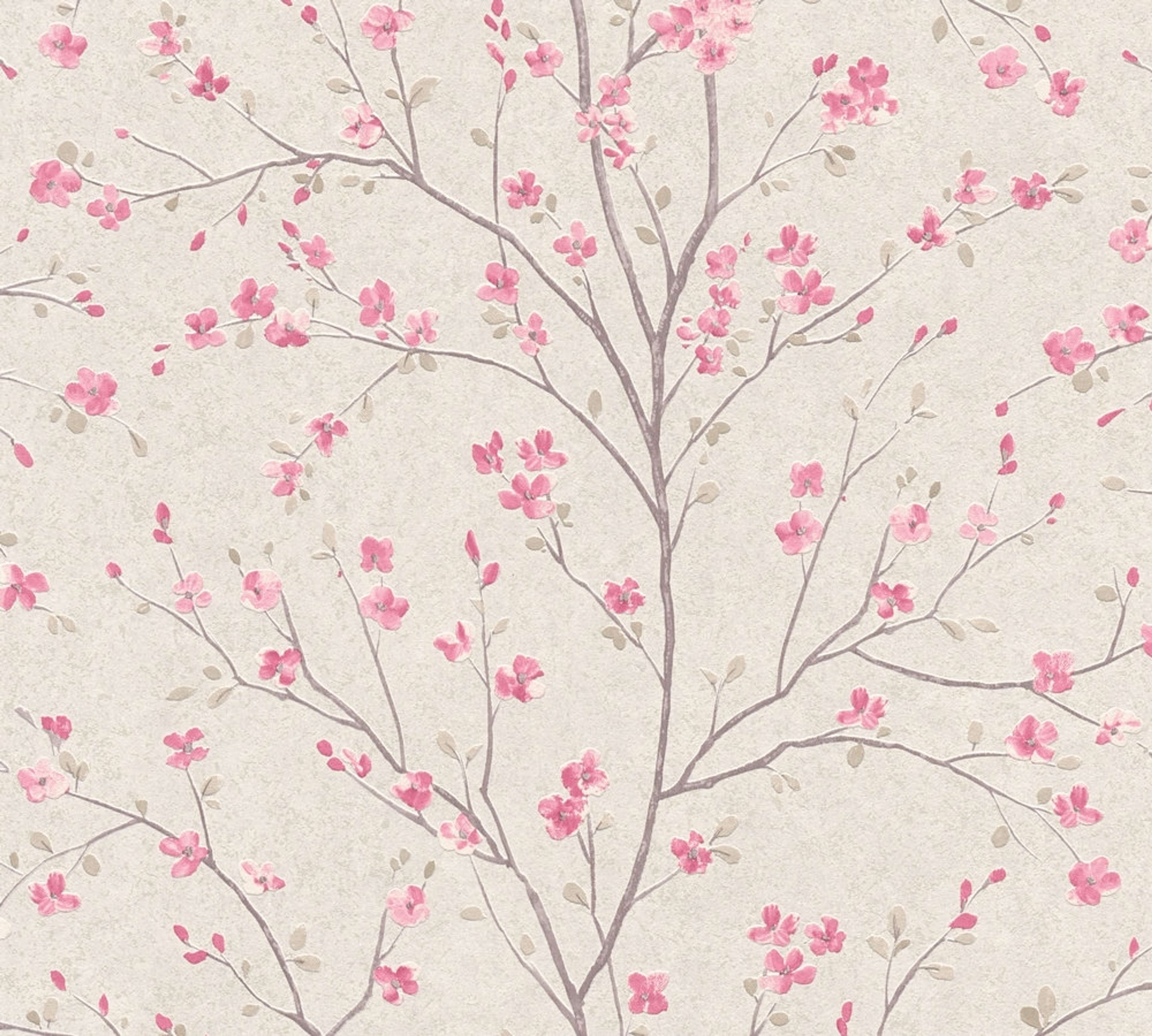 Mio - Tokio strukturtapet i vit och rosa tapet med blommigt mönster i vit. Från kollektionen metropolitan stories 2. Nonwoven-material med förskjuten passning. Passar i vardagsrum och matsal.