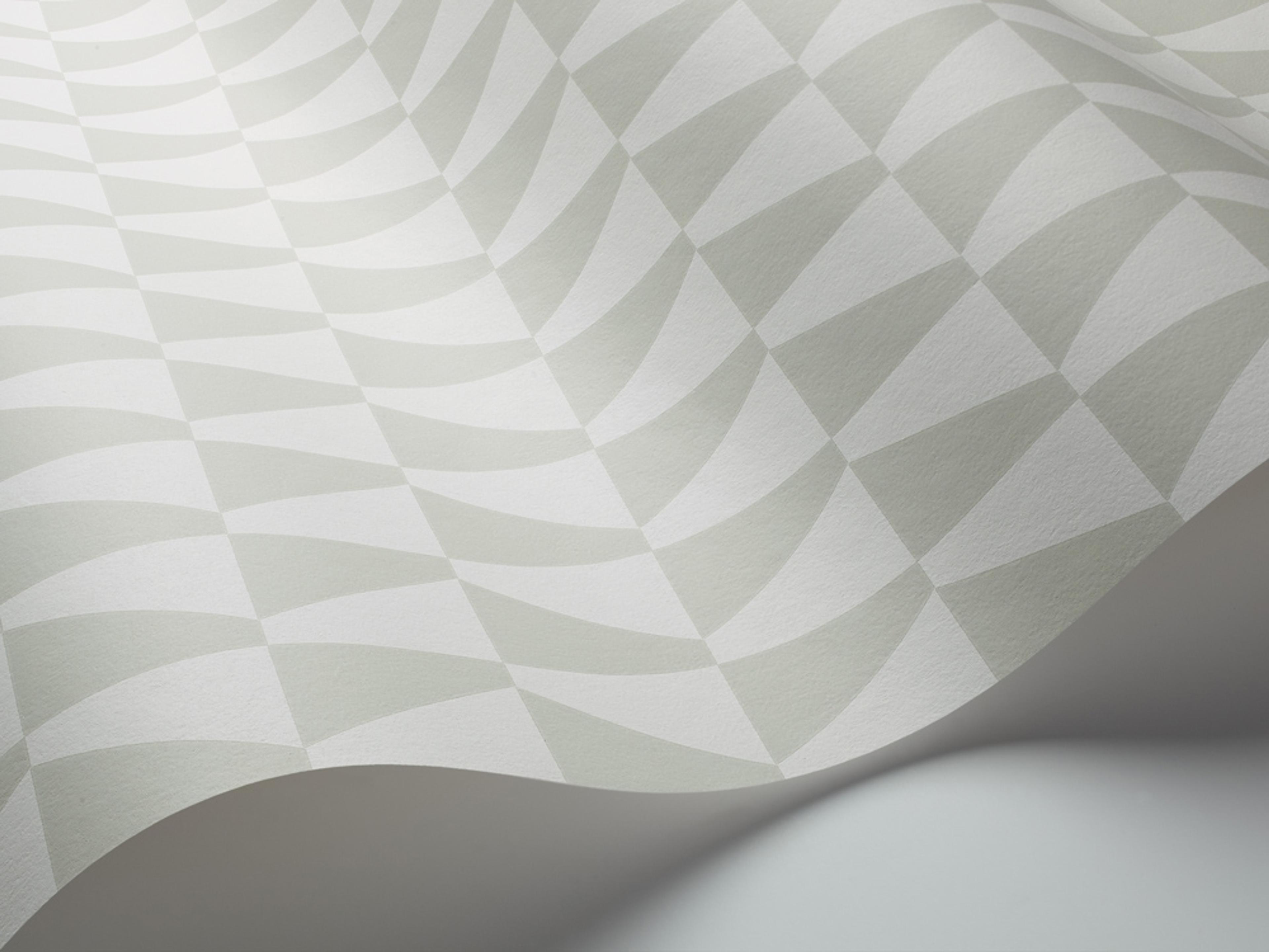 Trapez tapet från Boråstapeter med grafiskt, retro mönster i vit och grön. Från kollektionen Scandinavian Designers II. Nonwoven-material med rak passning. Vintage-stil.