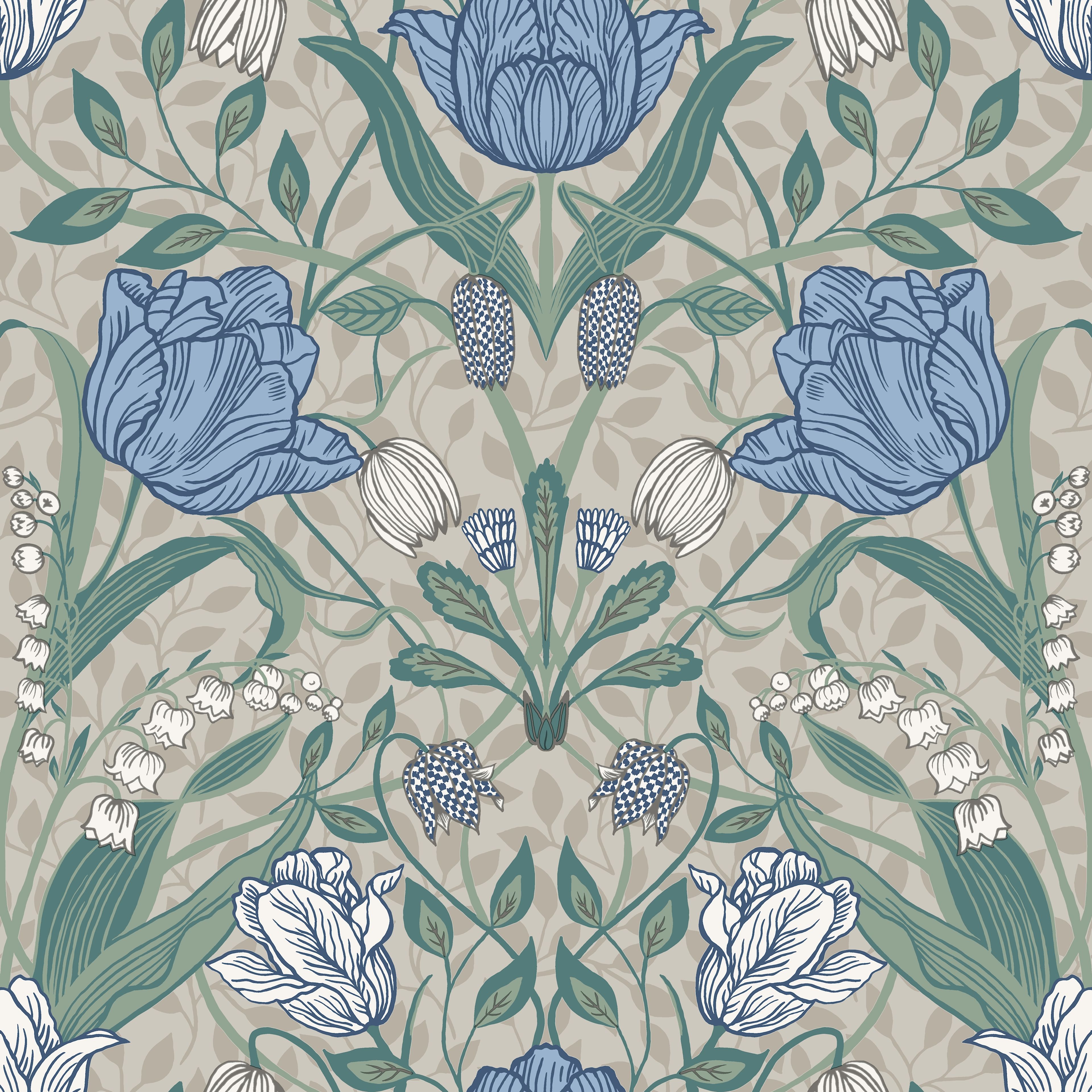 Filippa, gråbeige tapet från Midbec med blommigt mönster i grå. Från kollektionen Apelviken. Nonwoven-material med rak passning.