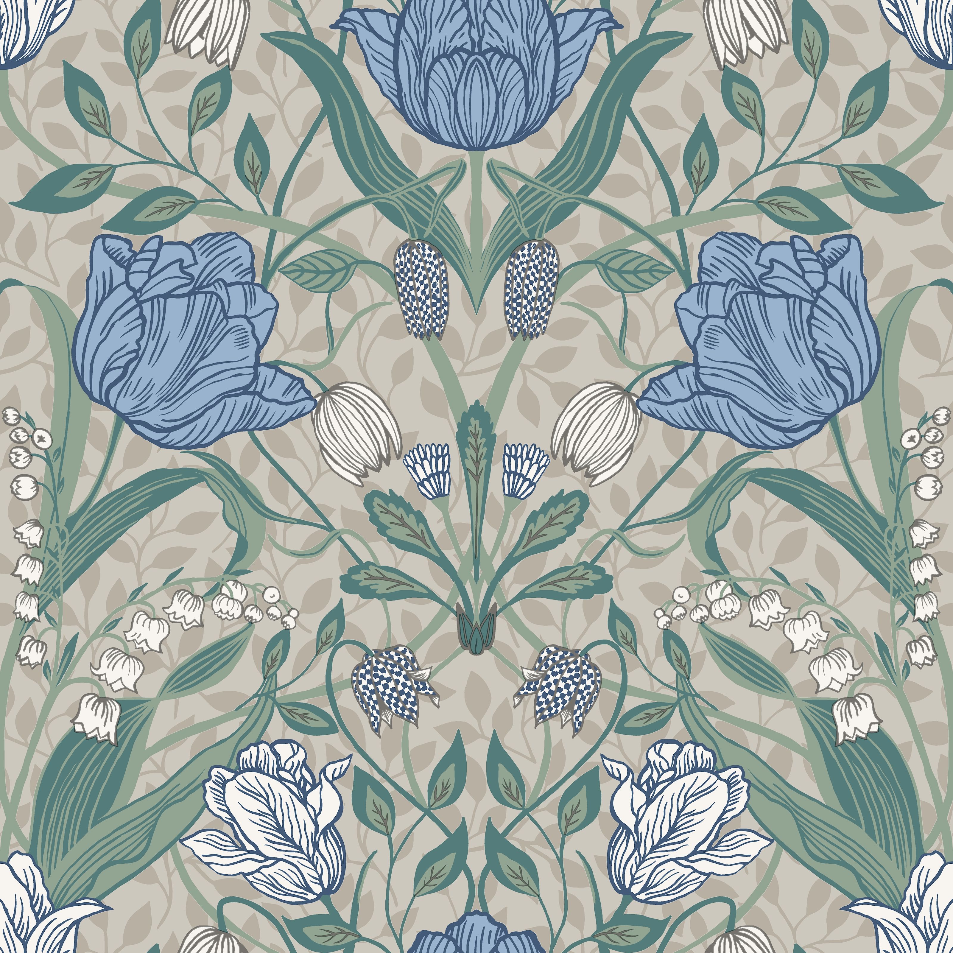 Filippa, gråbeige tapet från Midbec med blommigt mönster i grå. Från kollektionen Apelviken. Nonwoven-material med rak passning.
