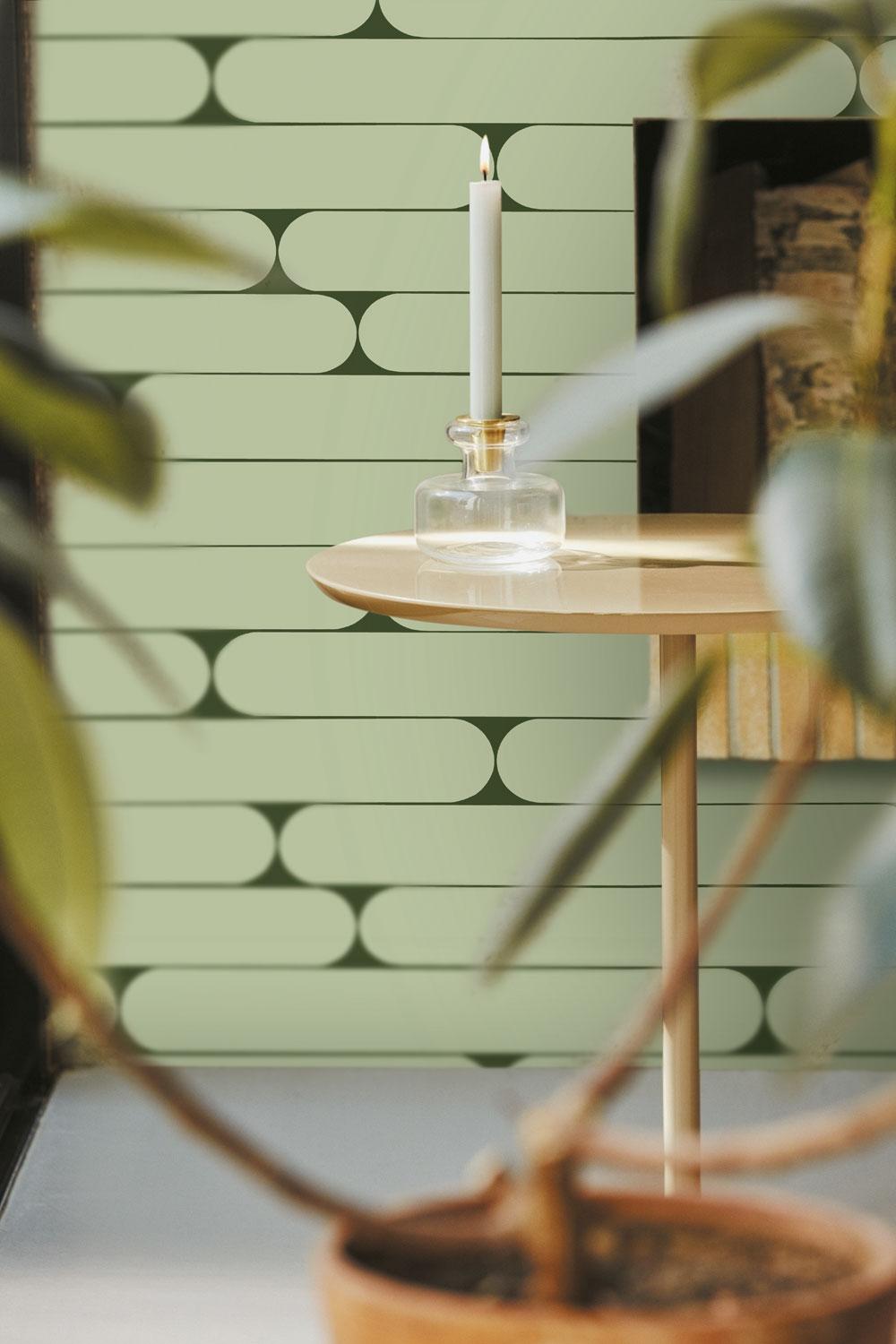 Putki tapet med grafiskt mönster i grön. Från kollektionen Marimekko 6. Nonwoven-material med rak passning.