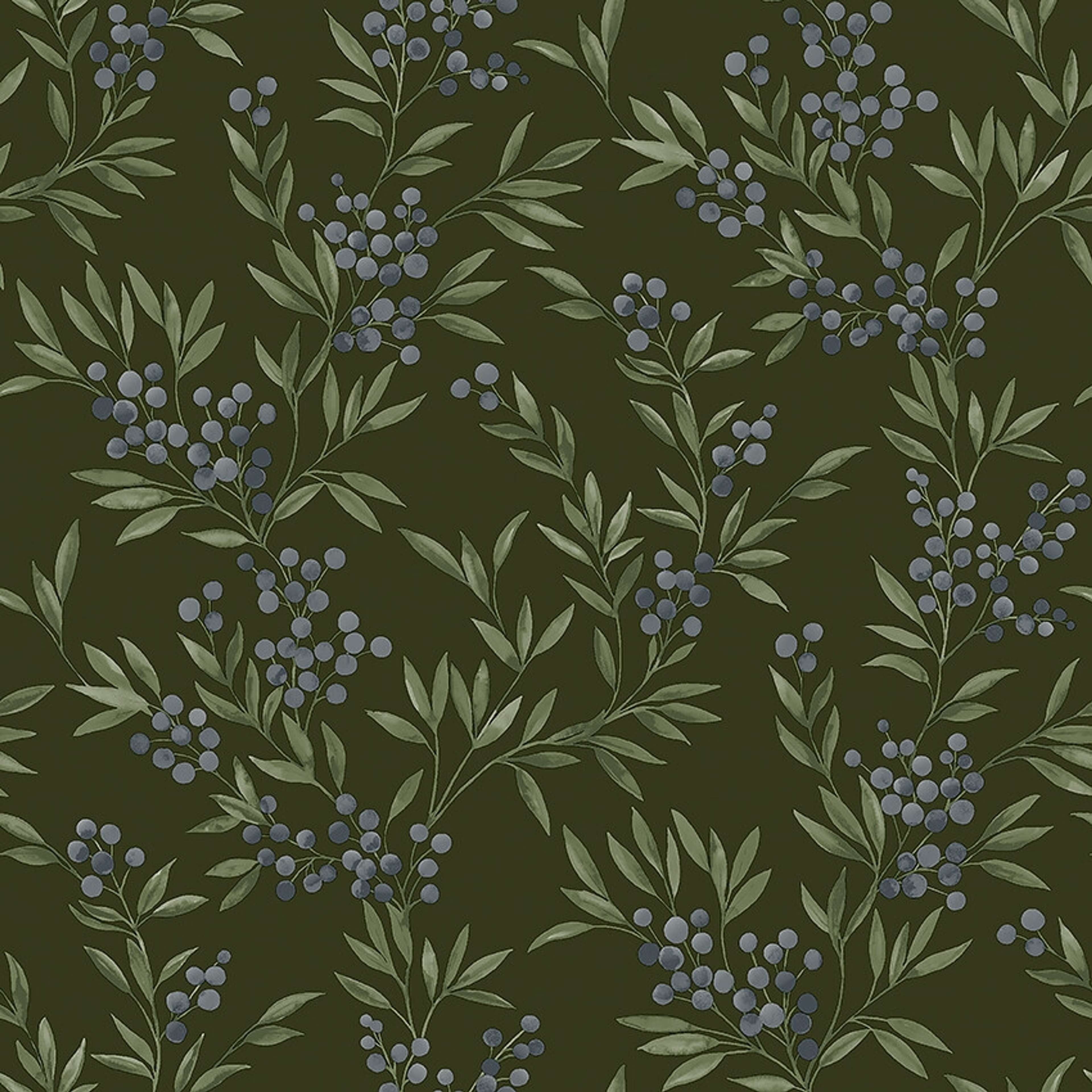 Forest Berries tapet med botaniskt mönster i svart. Från kollektionen Woodland. Nonwoven-material med rak passning.
