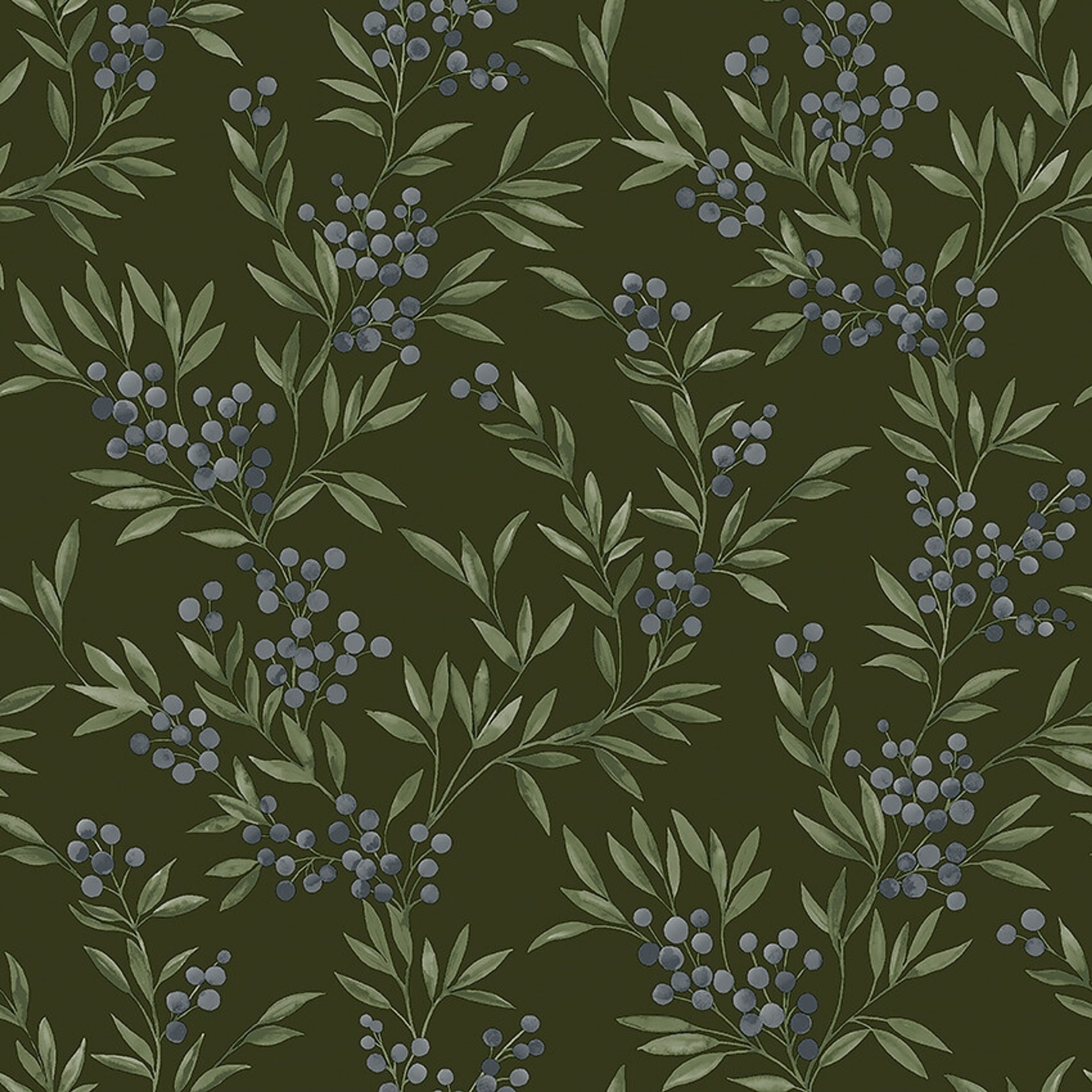 Forest Berries tapet med botaniskt mönster i svart. Från kollektionen Woodland. Nonwoven-material med rak passning.