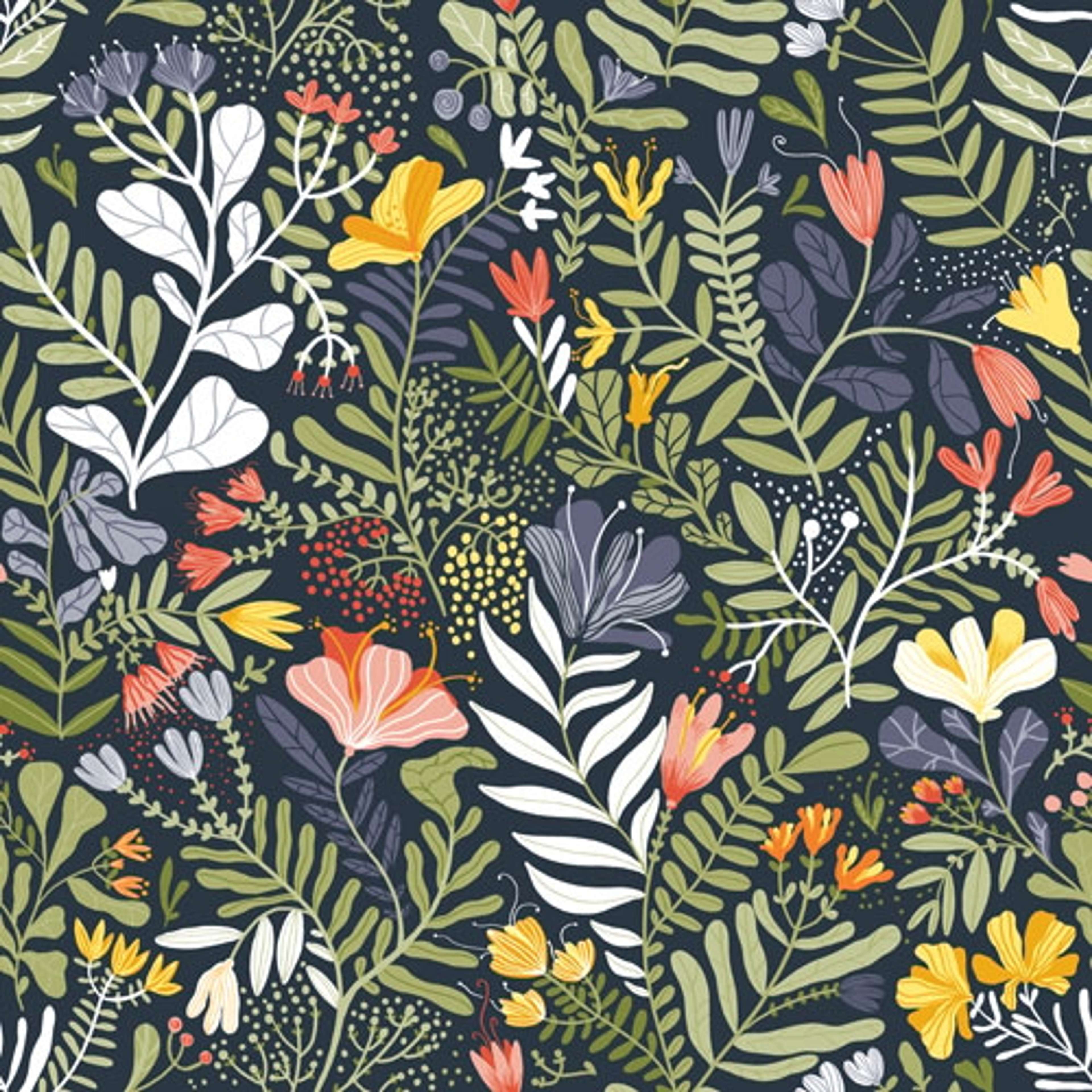 Brittsommar tapet med blommigt mönster i grön. Från kollektionen Lina. Nonwoven-material med rak passning.