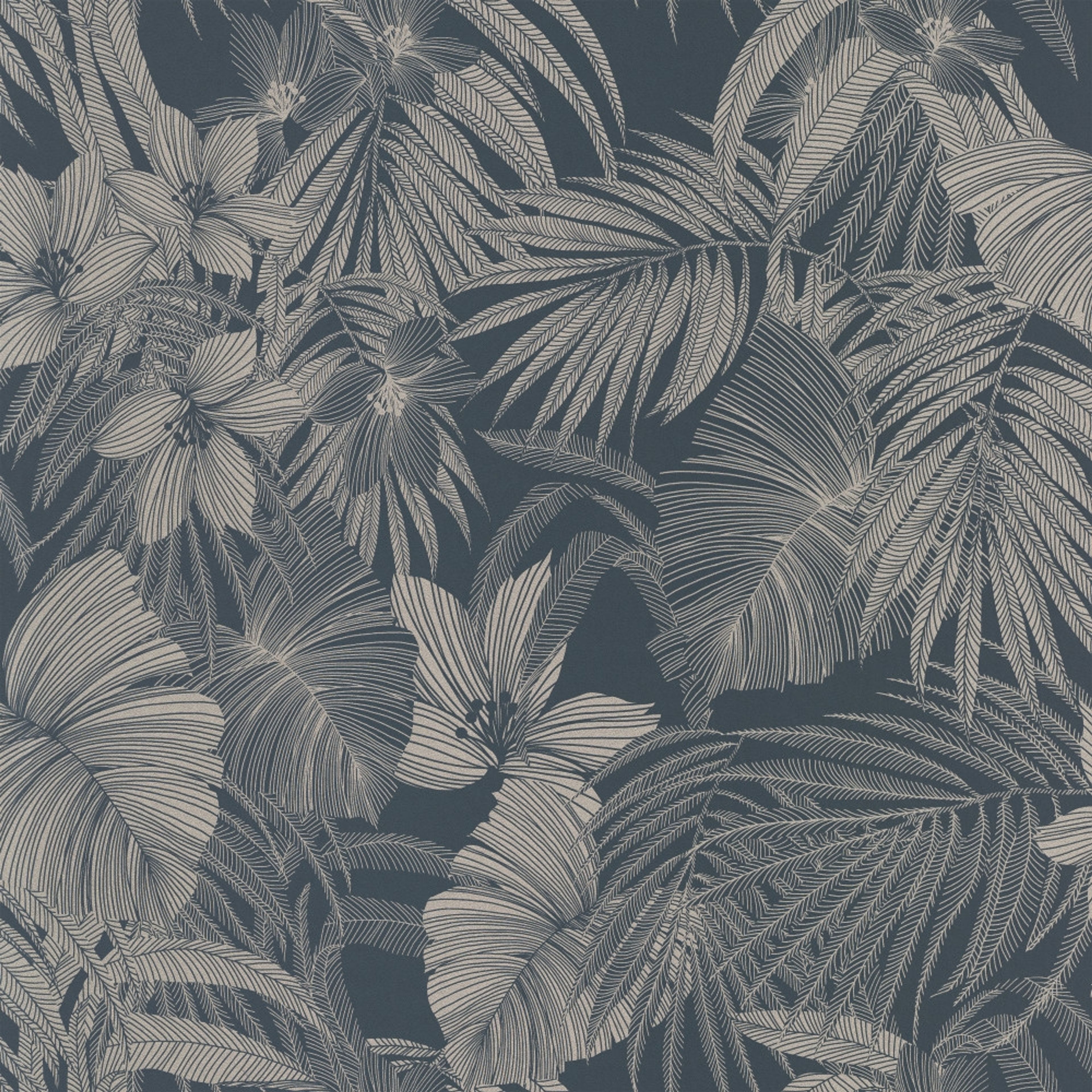 Joelle tapet med djur, botaniskt mönster i blå. Från kollektionen Malika. Nonwoven-material med förskjuten passning. Passar i vardagsrum och matsal.