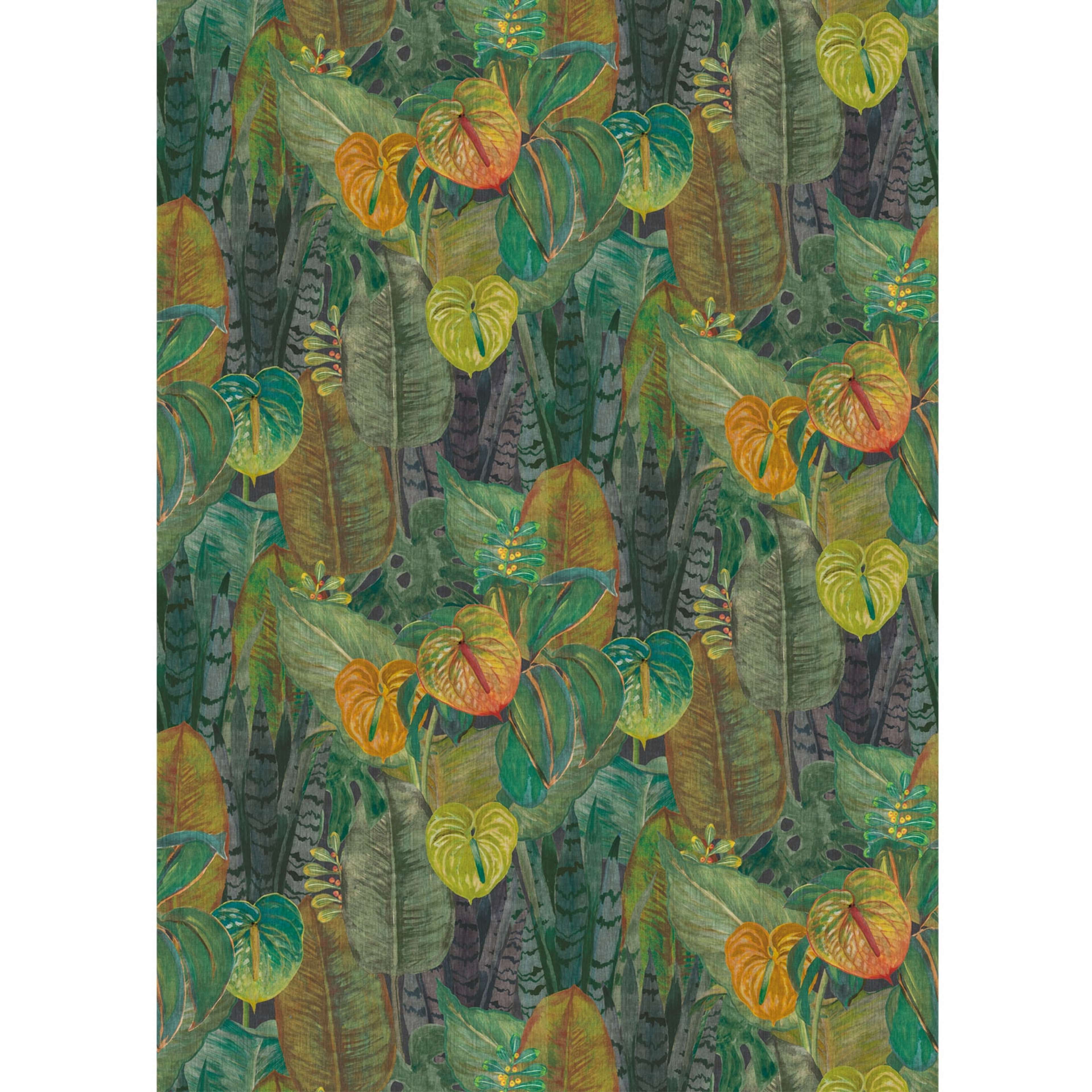 Tropical Mural tapet med botaniskt mönster i grön. Från kollektionen Tahiti. Nonwoven-material. Passar i vardagsrum, matsal och hall.