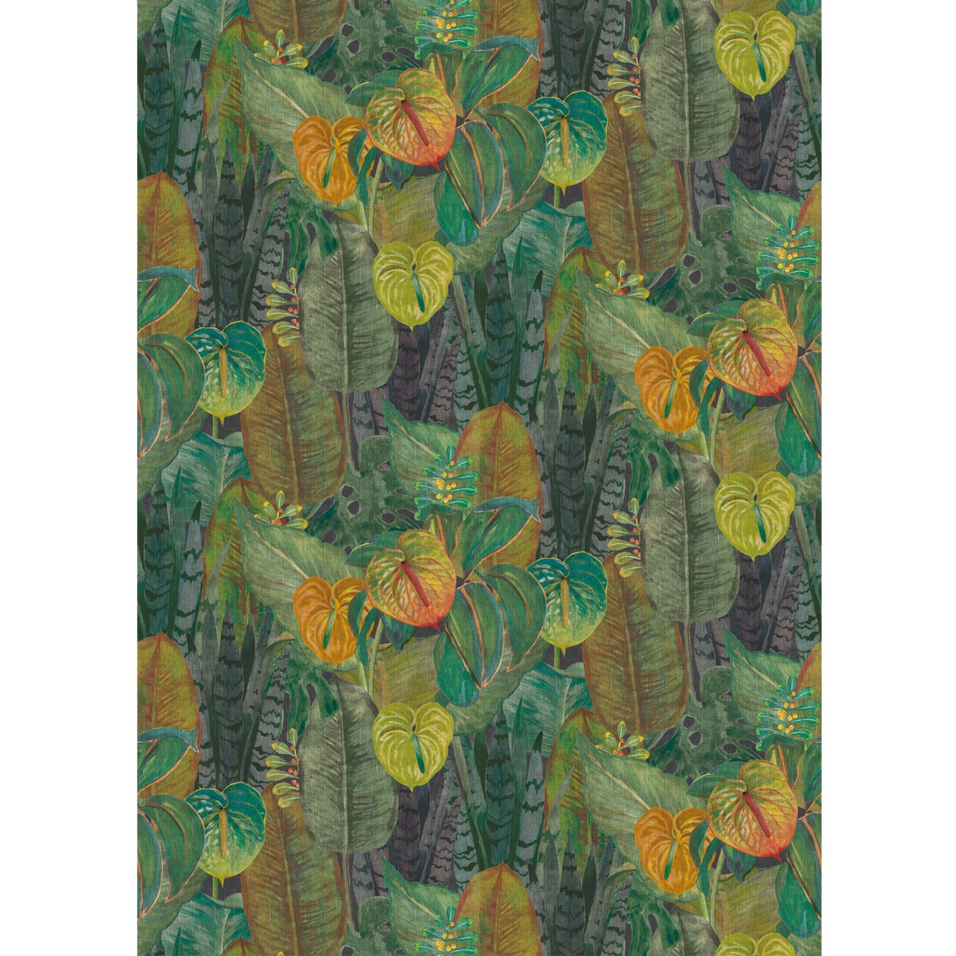 Tropical Mural tapet med botaniskt mönster i grön. Från kollektionen Tahiti. Nonwoven-material. Passar i vardagsrum, matsal och hall.