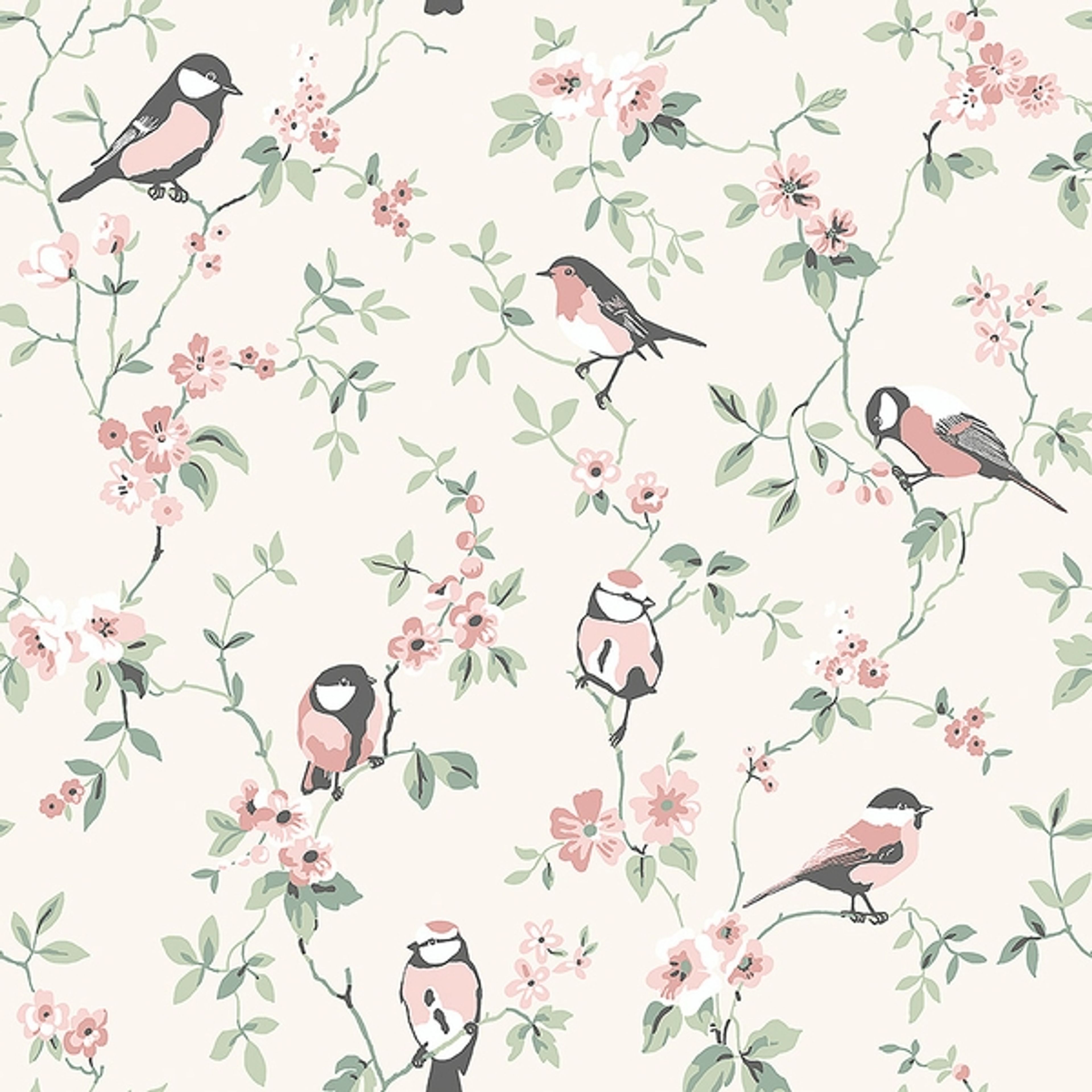 Falsterbo Birds tapet från Boråstapeter med botaniskt mönster i beige. Från kollektionen Falsterbo III. Nonwoven-material med rak passning.