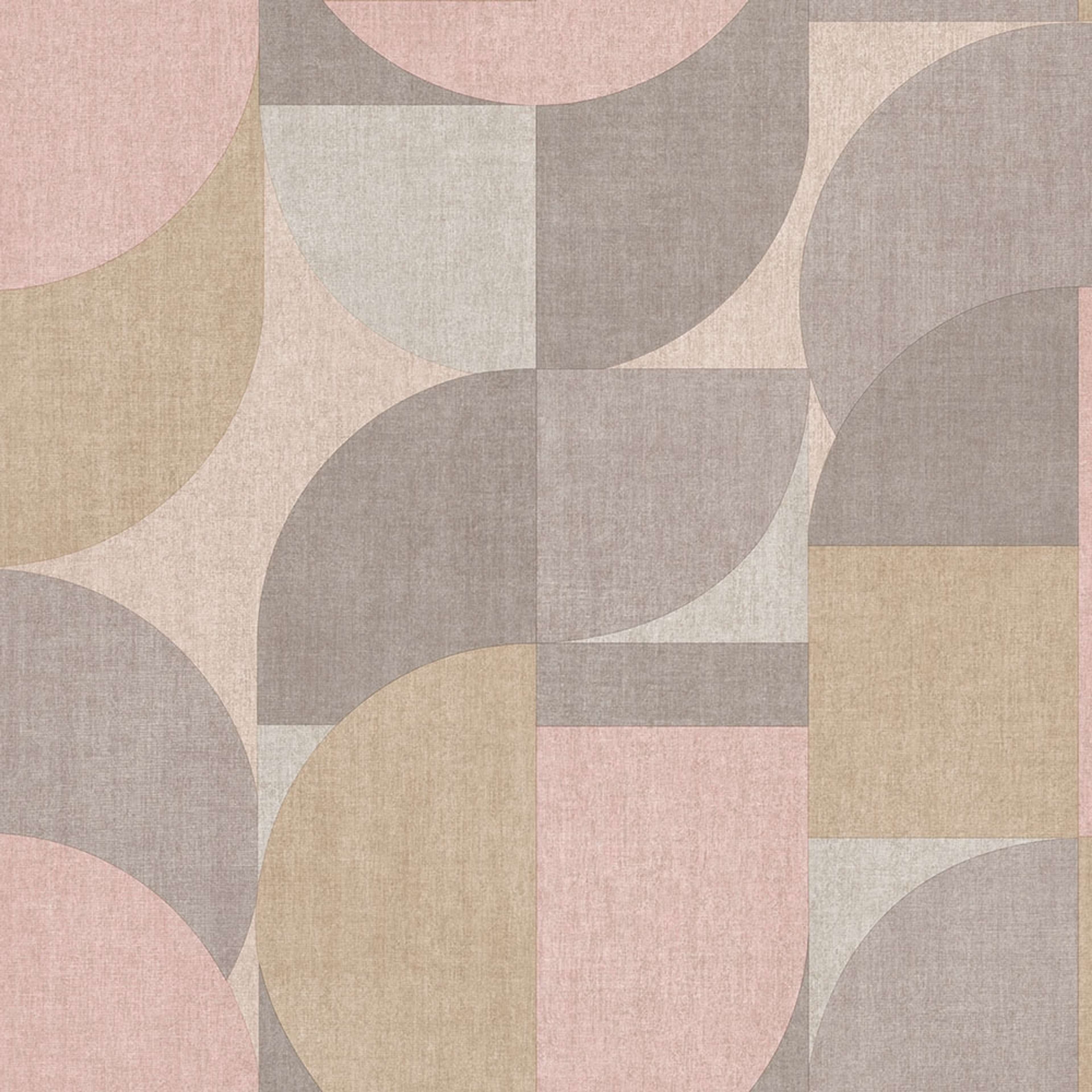 Bauhaus tapet i rosa och grå tapet med grafiskt mönster i rosa. Från kollektionen jungle fever. Nonwoven-material med förskjuten passning. Passar i vardagsrum och matsal.
