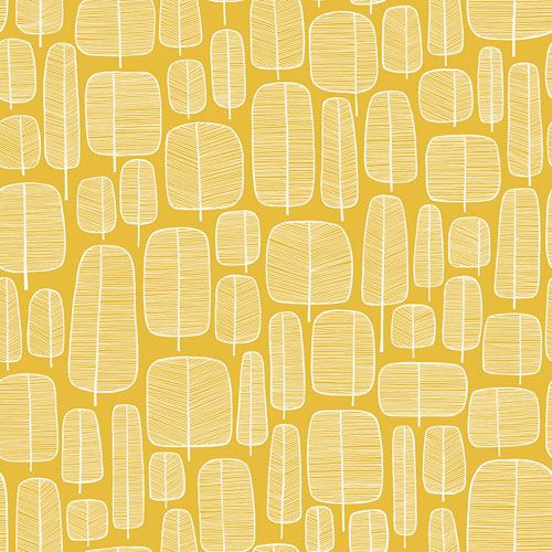 Little Trees Yellow tapet från Midbec med geometriskt, retro mönster i gul. Från kollektionen Kinfolk. Nonwoven-material med rak passning. Vintage-stil.