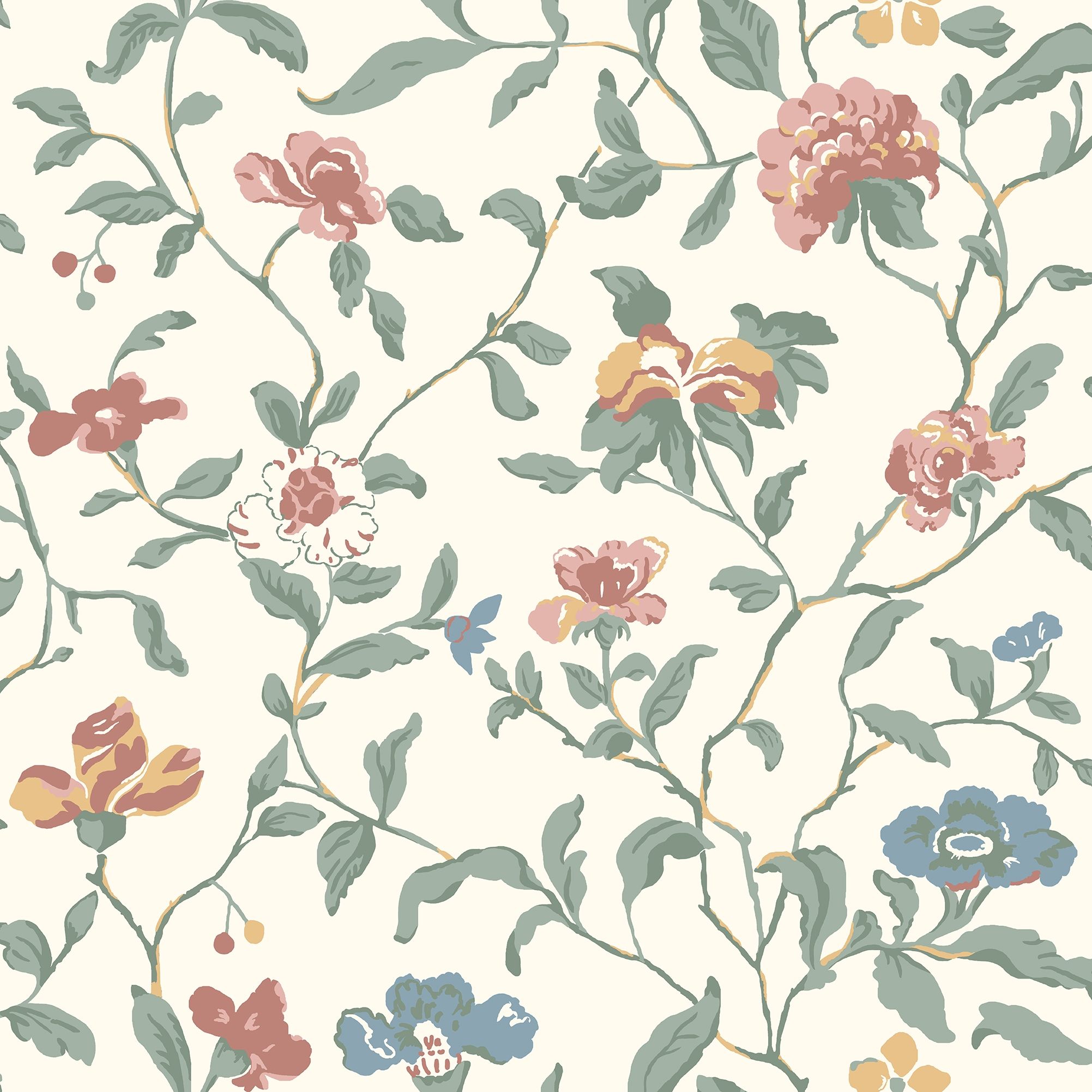 Svindersviken, Multi tapet från duro med blommigt mönster i vit. Från kollektionen Gammalsvenska QuickUp. Nonwoven-material med förskjuten passning.