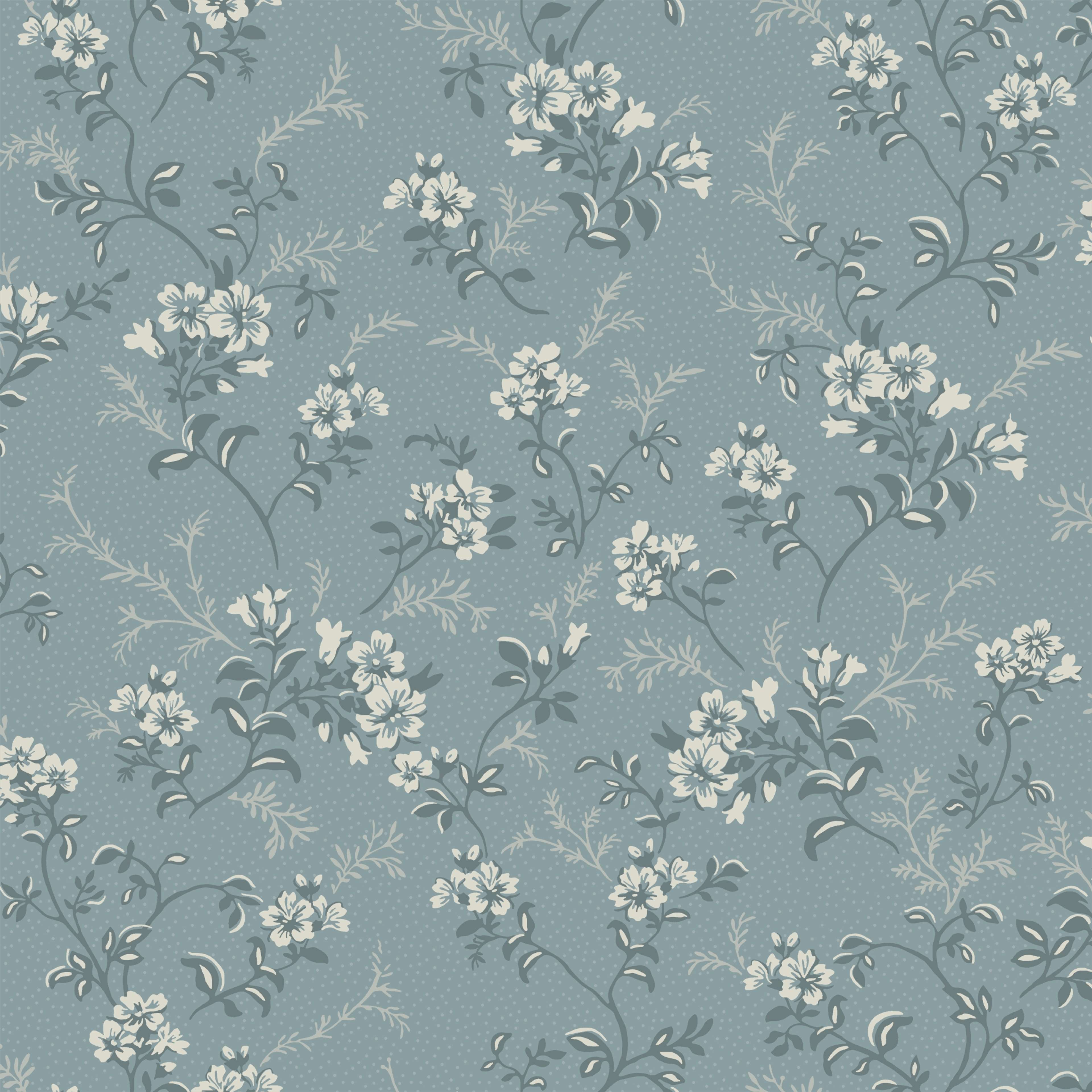 Sonja Blå tapet med blommigt mönster i blå. Från kollektionen Flora. Nonwoven-material med förskjuten passning.