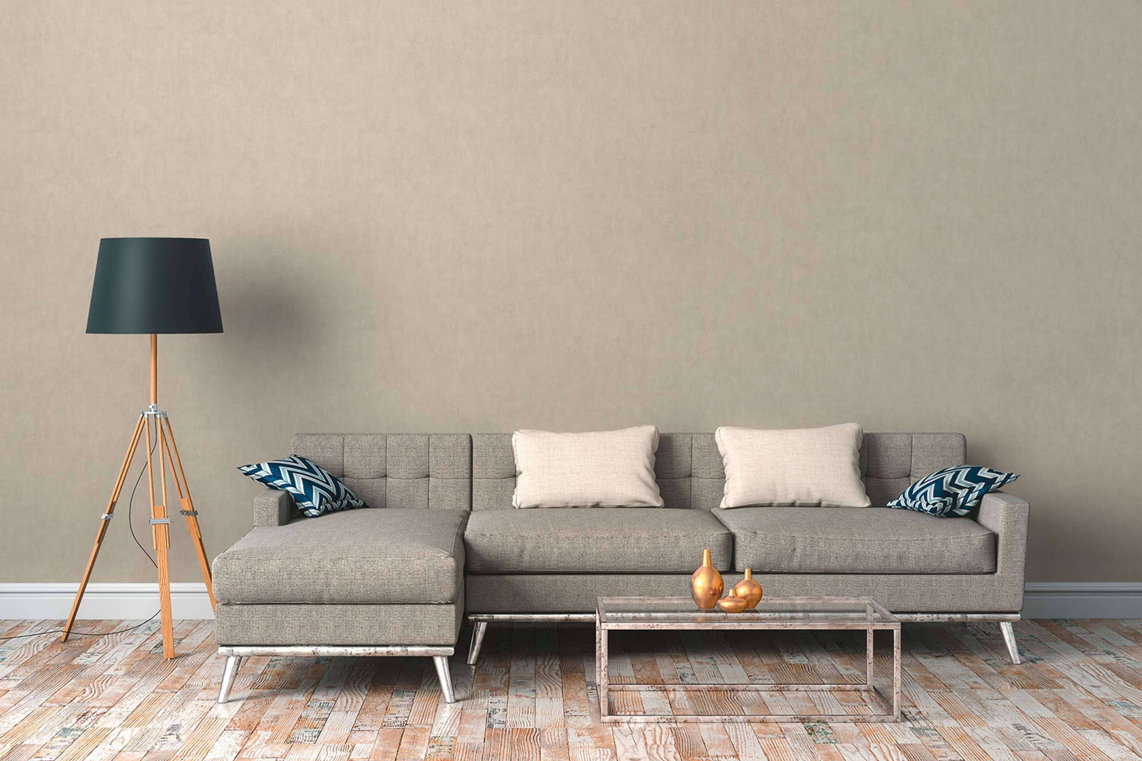 Aruba Plain tapet med grafiskt mönster i beige. Från kollektionen Aruba. Nonwoven-material med fri passning. Passar i vardagsrum och matsal.