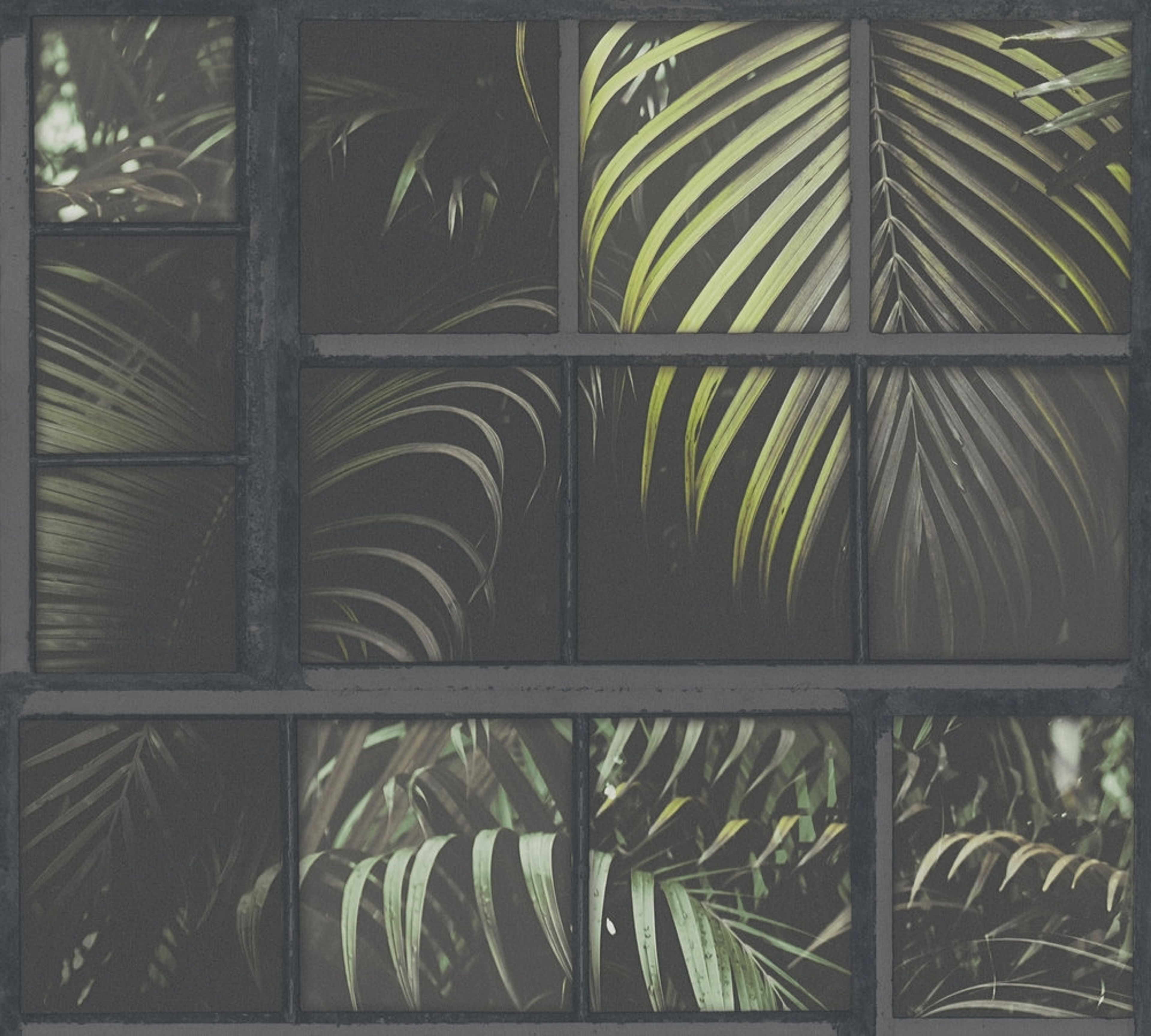 Window, tapet i svart och grön tapet med djur mönster i svart. Från kollektionen best of wood n stone 2. Nonwoven-material med förskjuten passning. Passar i vardagsrum och matsal.