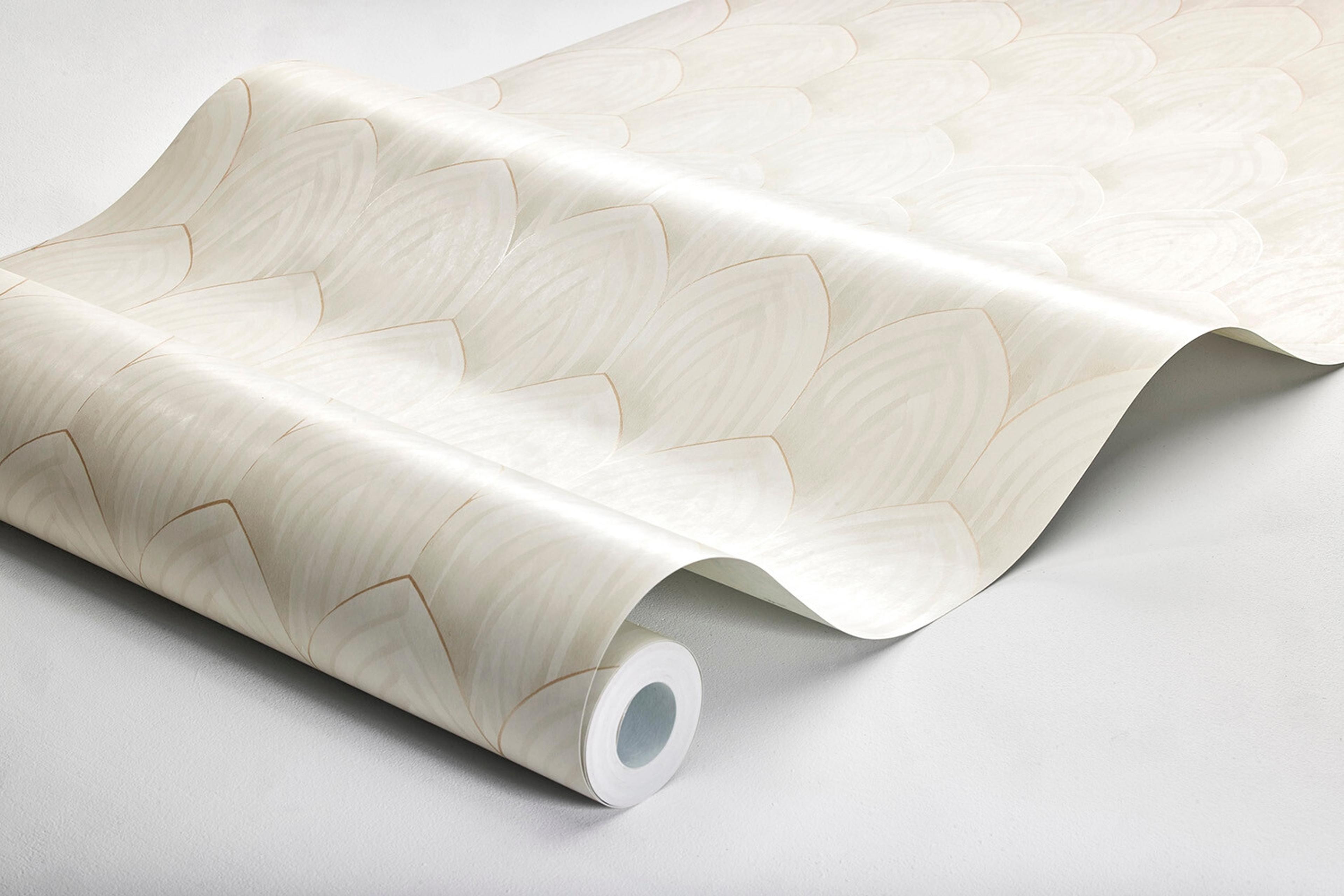 Golden Arches tapet tapet med geometriskt mönster i vit. Från kollektionen Dreamy Escape. Nonwoven-material med rak passning. Passar i vardagsrum och matsal.