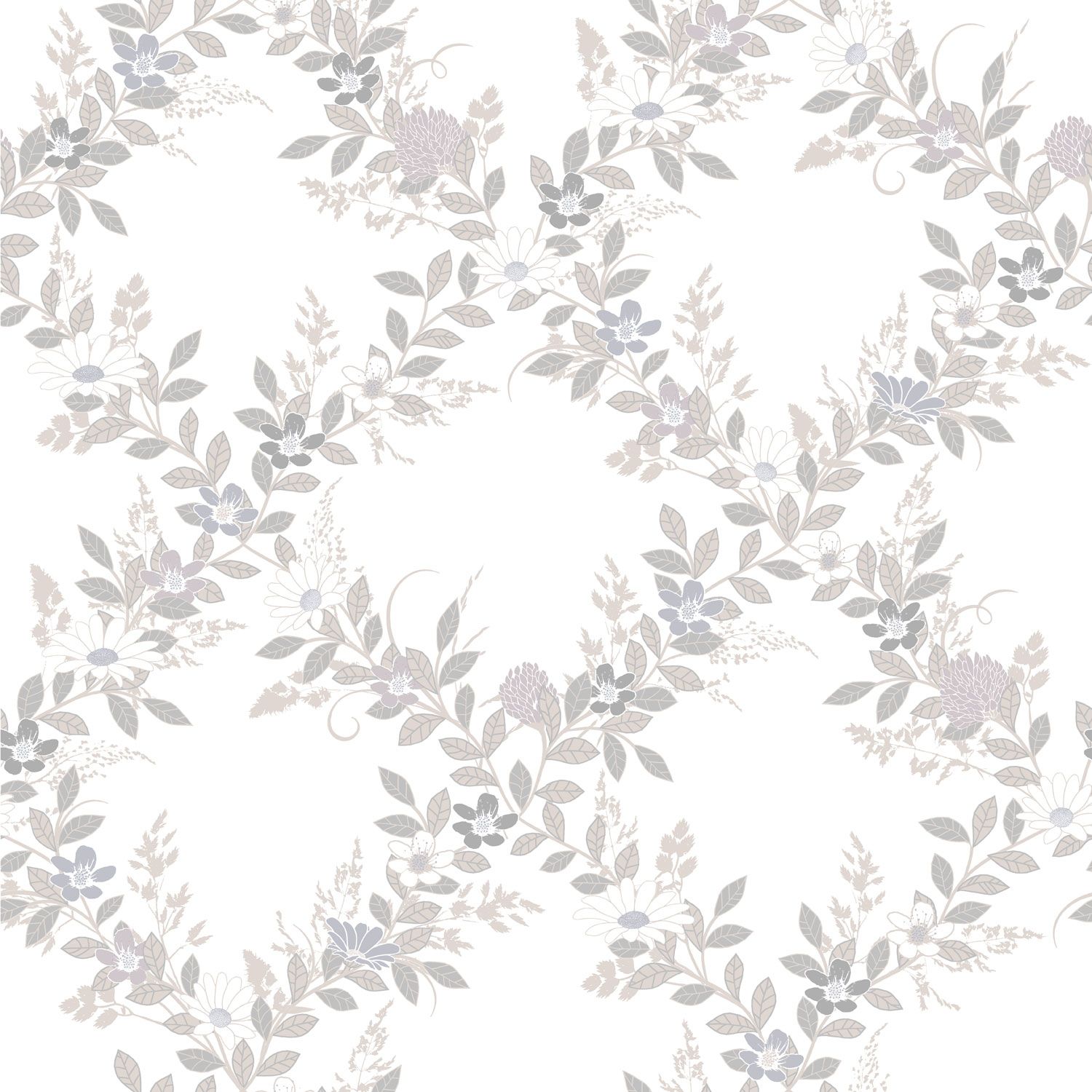 Margareta, vit tapet tapet med blommigt mönster i vit. Från kollektionen Örtagård. Nonwoven-material med rak passning.