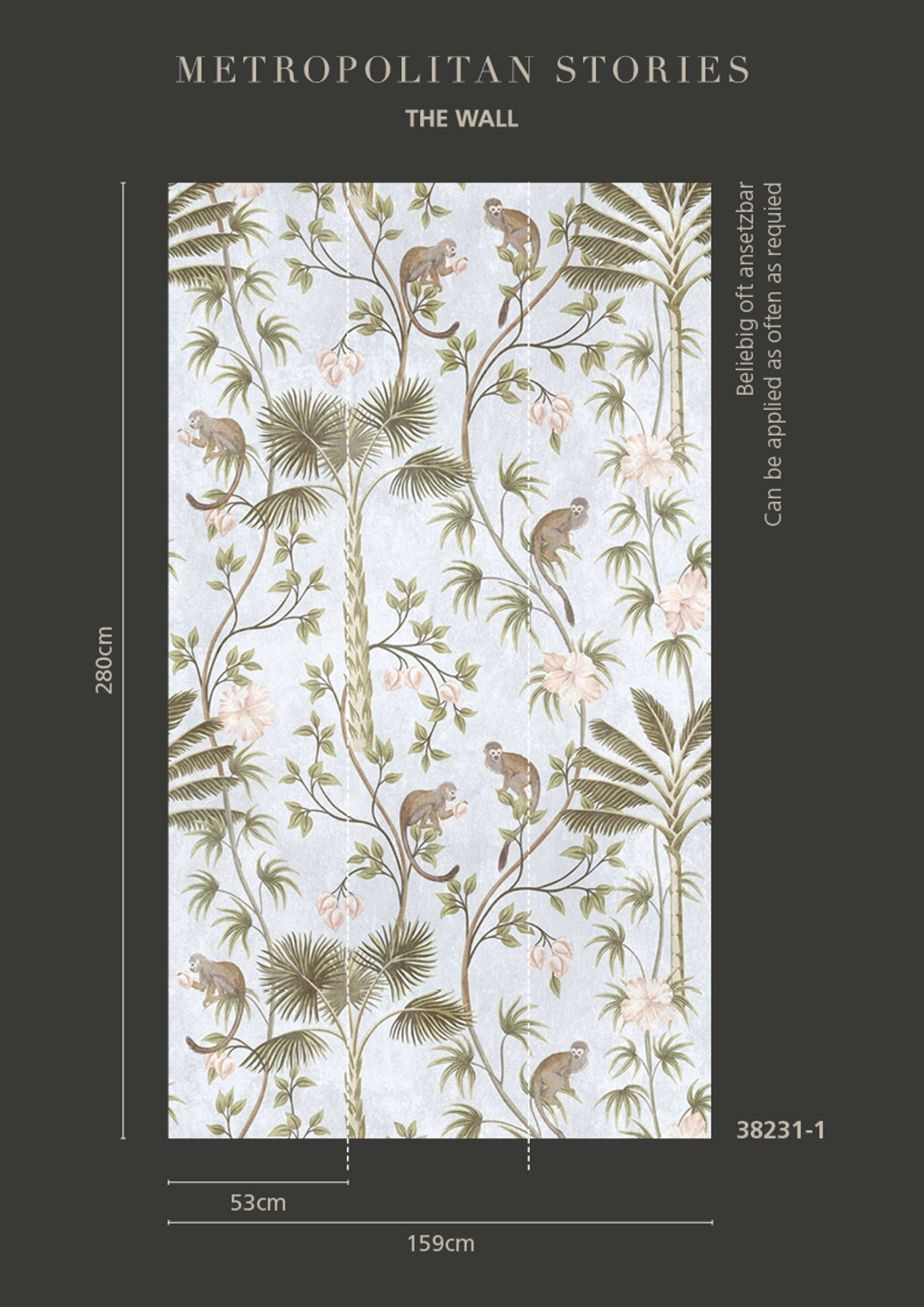 Botanic & Jungle tapet med botaniskt mönster i turkos och grön. Från kollektionen The Wall. Nonwoven-material. Passar i vardagsrum och matsal.