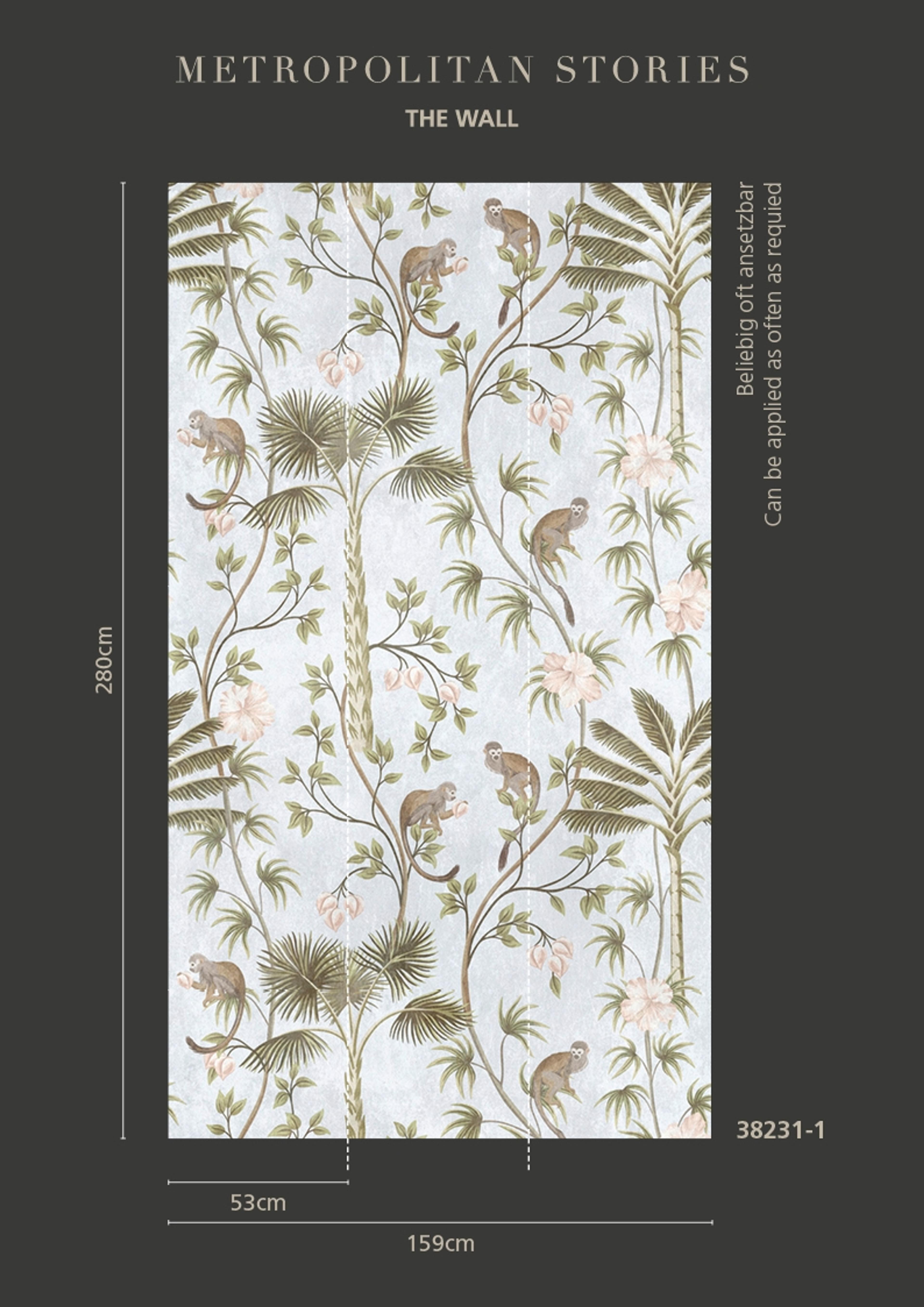 Botanic & Jungle tapet med botaniskt mönster i turkos och grön. Från kollektionen The Wall. Nonwoven-material. Passar i vardagsrum och matsal.