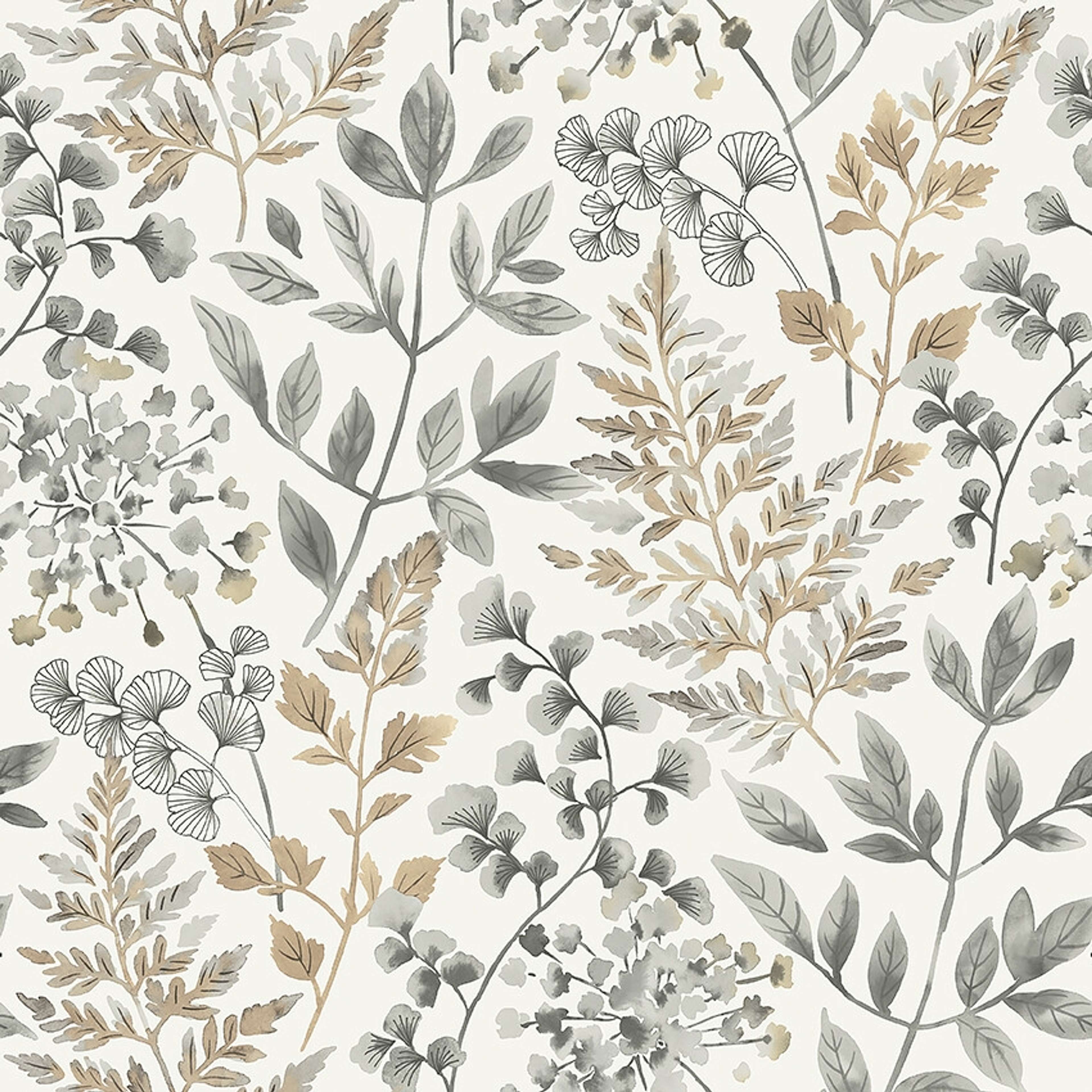 Sigrid 38726, tapet tapet med botaniskt mönster i grå. Från kollektionen Borosan Hem. Nonwoven-material med rak passning.