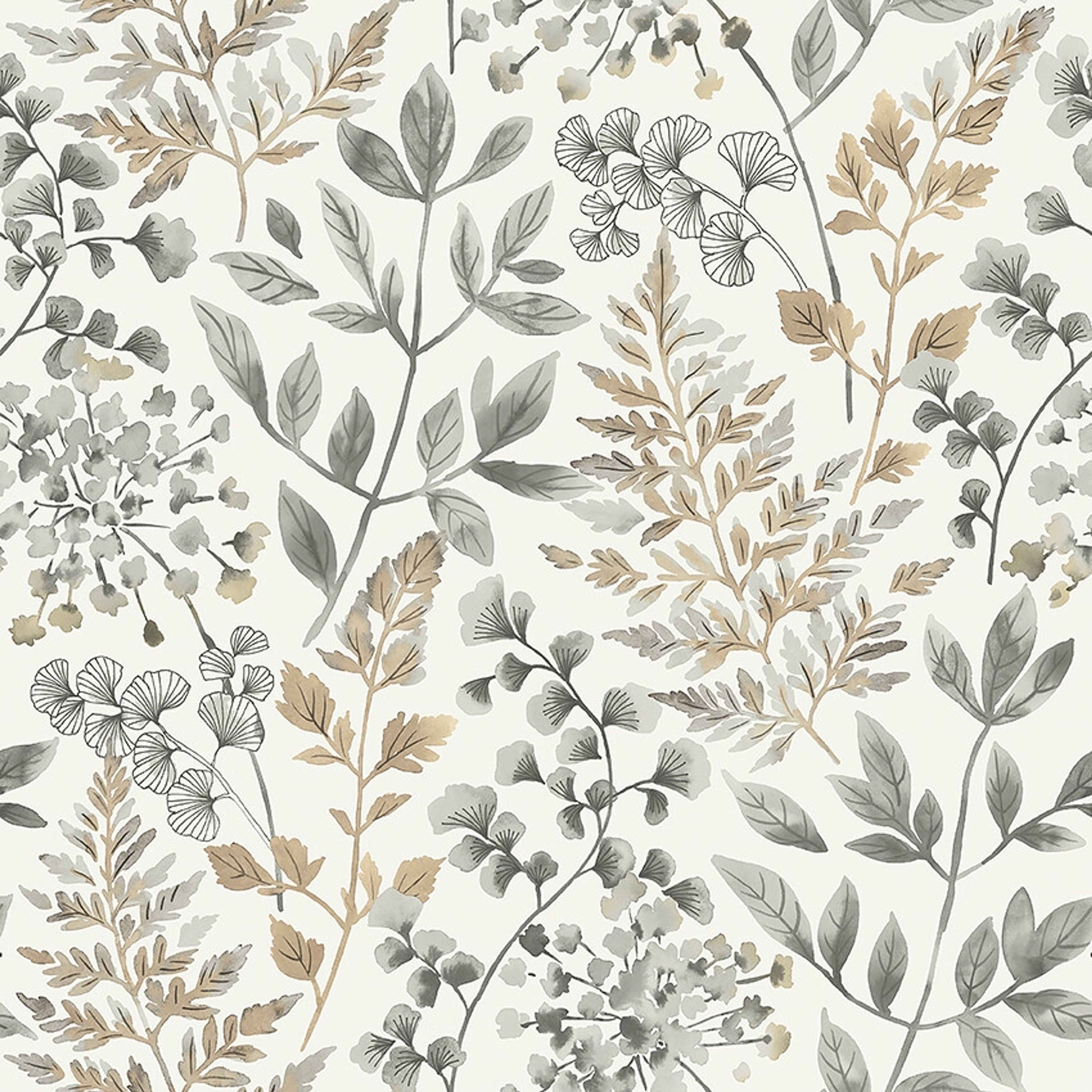 Sigrid 38726, tapet tapet med botaniskt mönster i grå. Från kollektionen Borosan Hem. Nonwoven-material med rak passning.