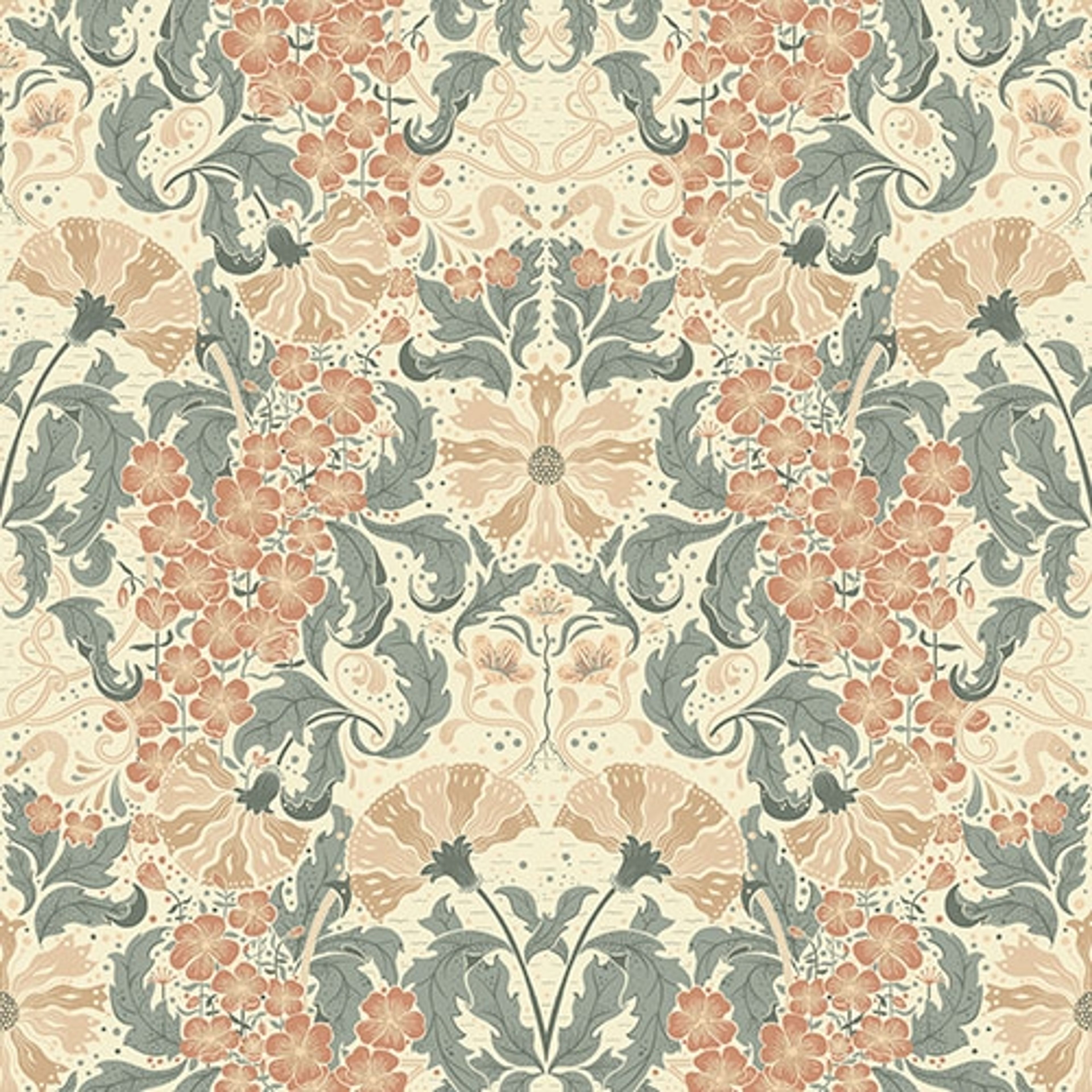 Öjvind tapet med blommigt mönster i röd och beige. Från kollektionen hjärterum. Nonwoven-material med rak passning.