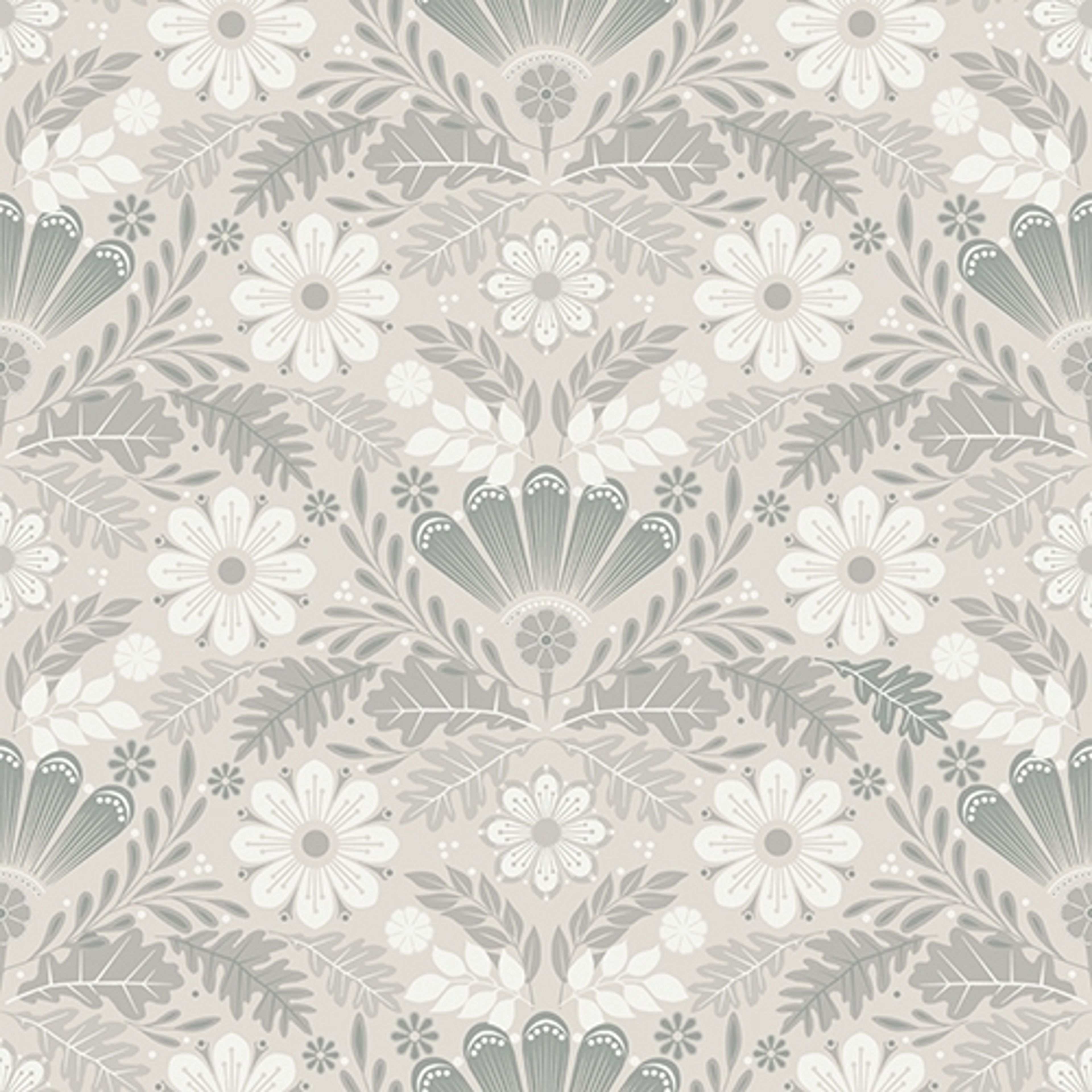 Sunnanö Klockrike, gråbeige tapet med blommigt mönster i grå. Från kollektionen Sunnanö. Nonwoven-material med rak passning.