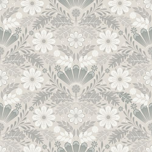 Sunnanö Klockrike, gråbeige tapet med blommigt mönster i grå. Från kollektionen Sunnanö. Nonwoven-material med rak passning.