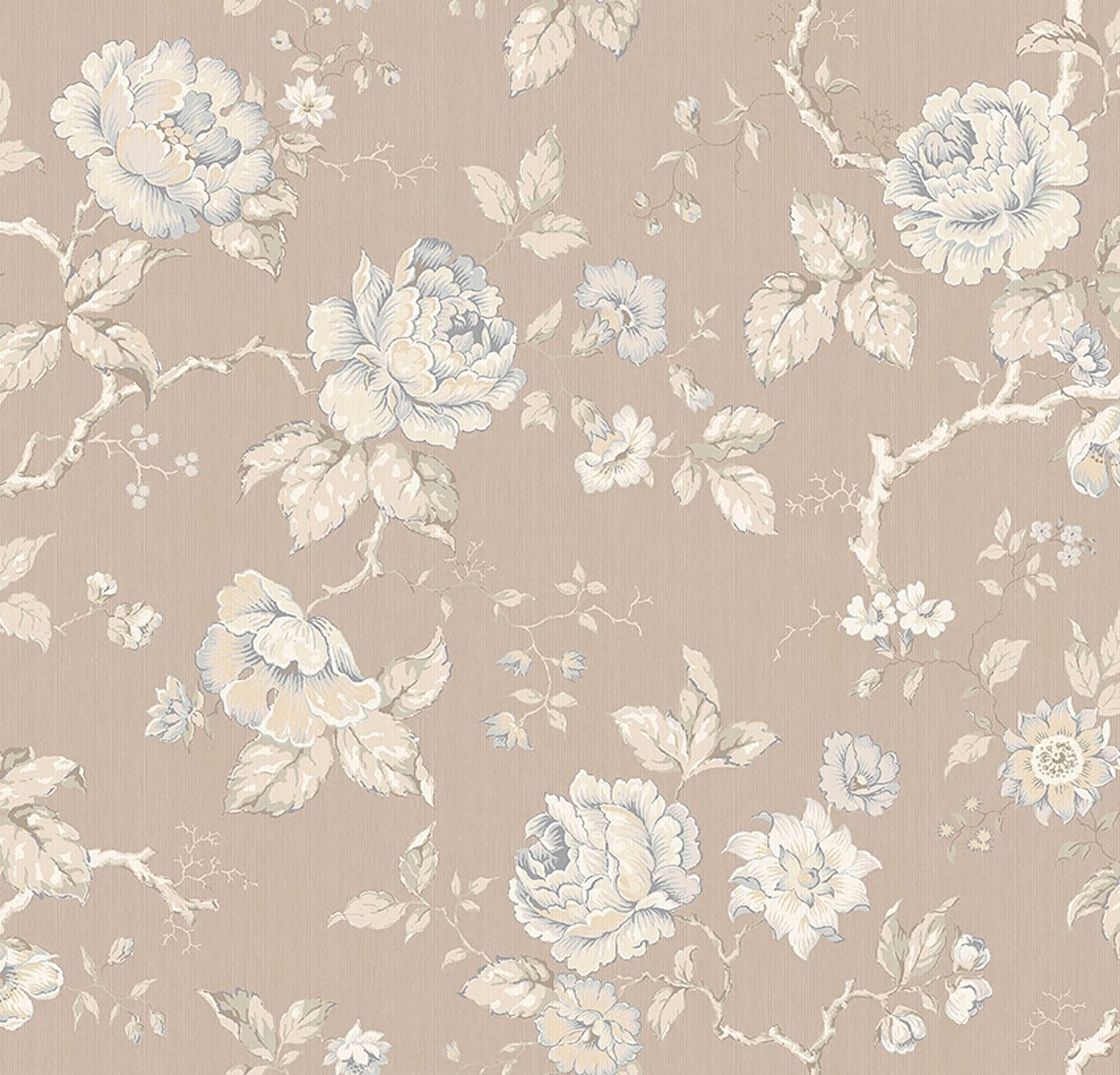 Rosenträd tapet med blommigt mönster i beige. Från kollektionen New Heritage. Nonwoven-material med förskjuten passning.