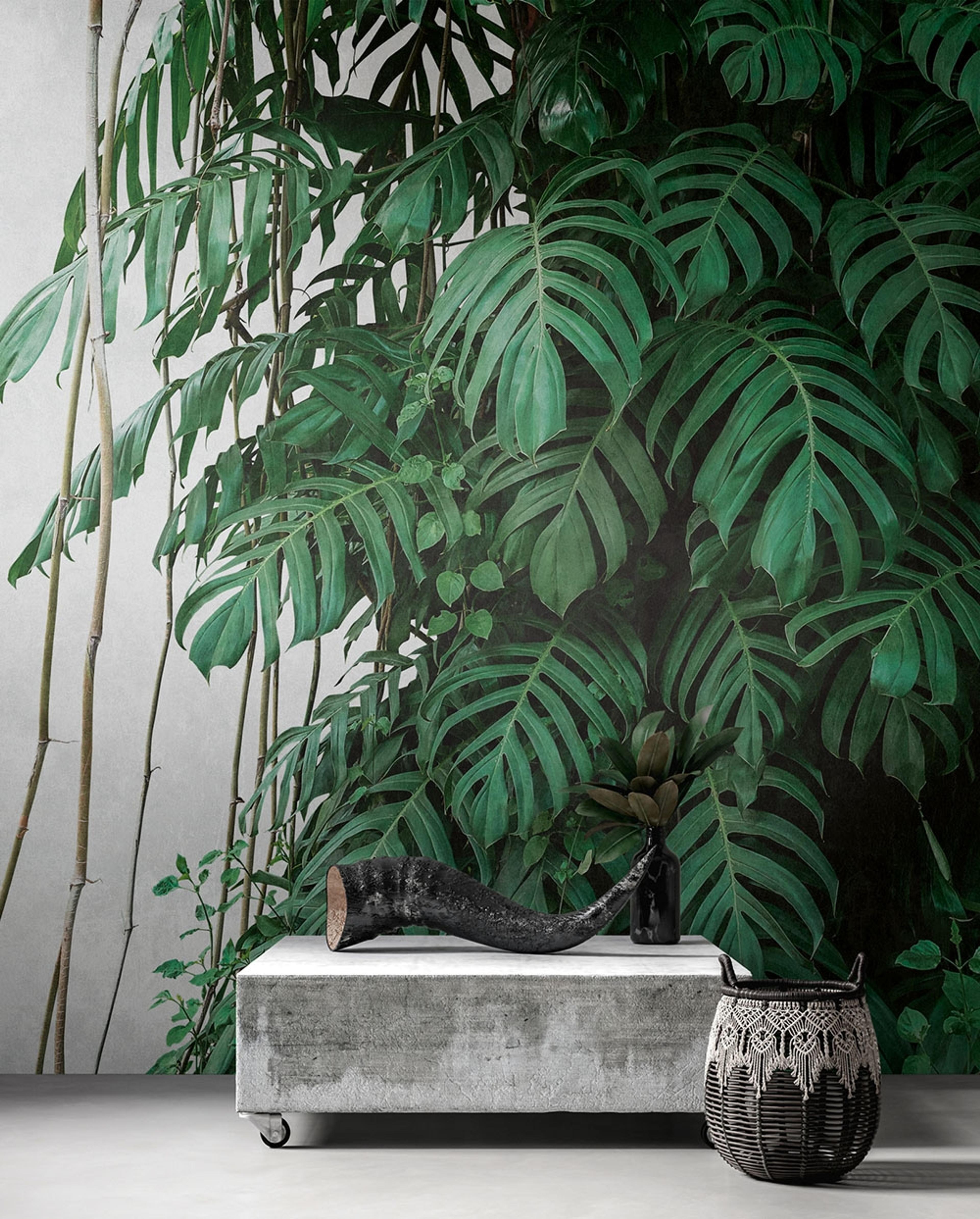 Botanic & Jungle tapet med botaniskt mönster i grön. Från kollektionen The Wall. Nonwoven-material. Passar i vardagsrum och matsal.
