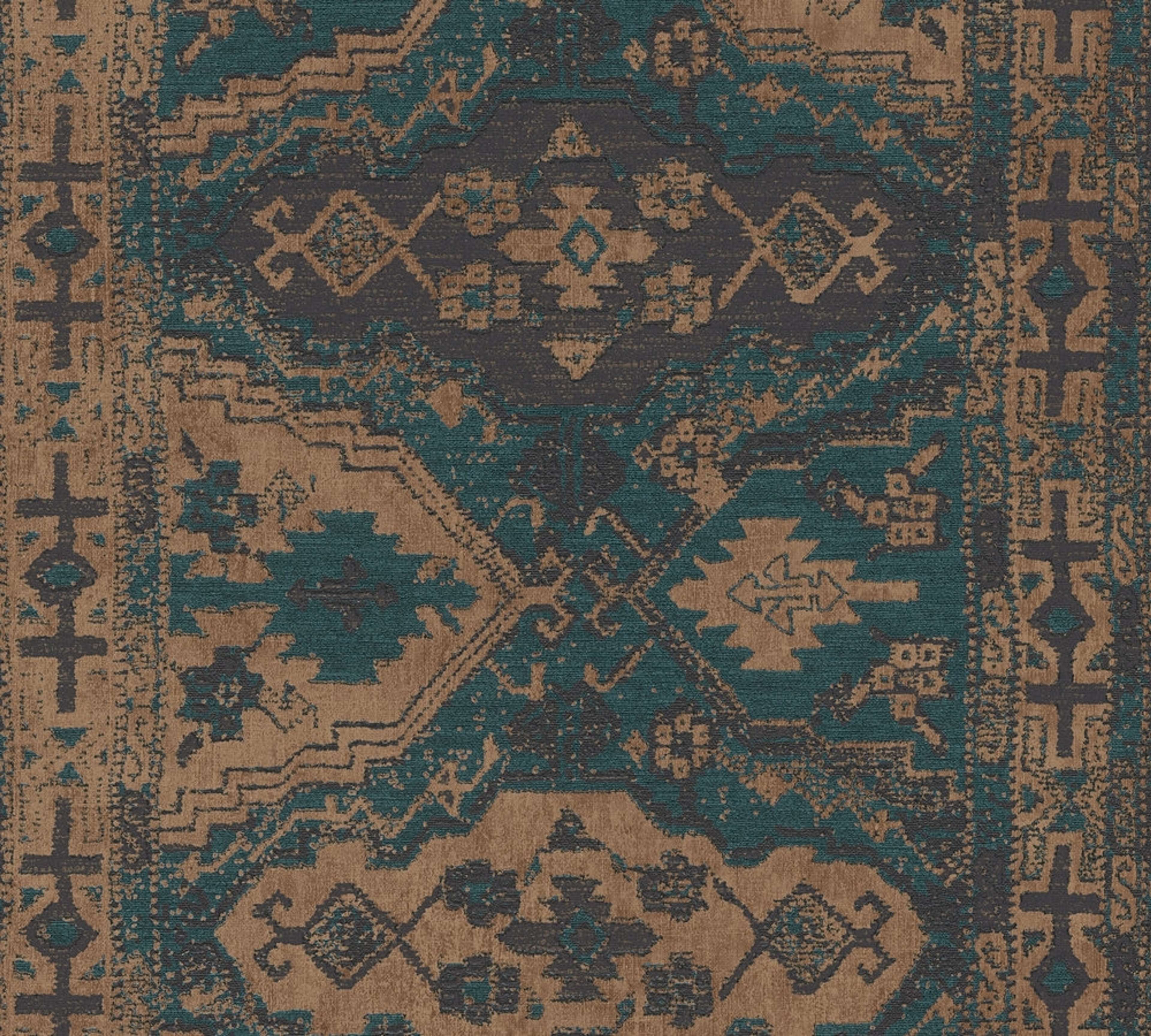 Said - Marrakesch strukturtapet i blå tapet med orientaliskt mönster i blå. Från kollektionen metropolitan stories 2. Nonwoven-material med förskjuten passning. Passar i vardagsrum och matsal.