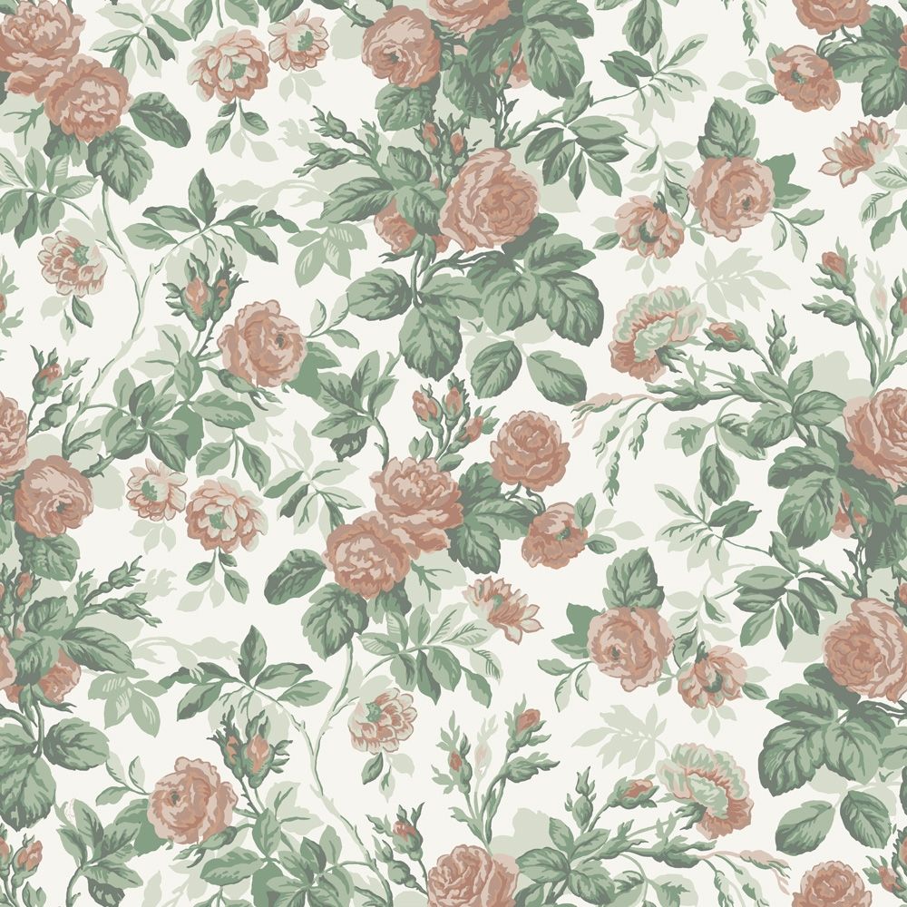 Rosdalen rosa, tapet tapet med blommigt mönster i vit och rosa. Från kollektionen Sommaräng. Nonwoven-material med rak passning.