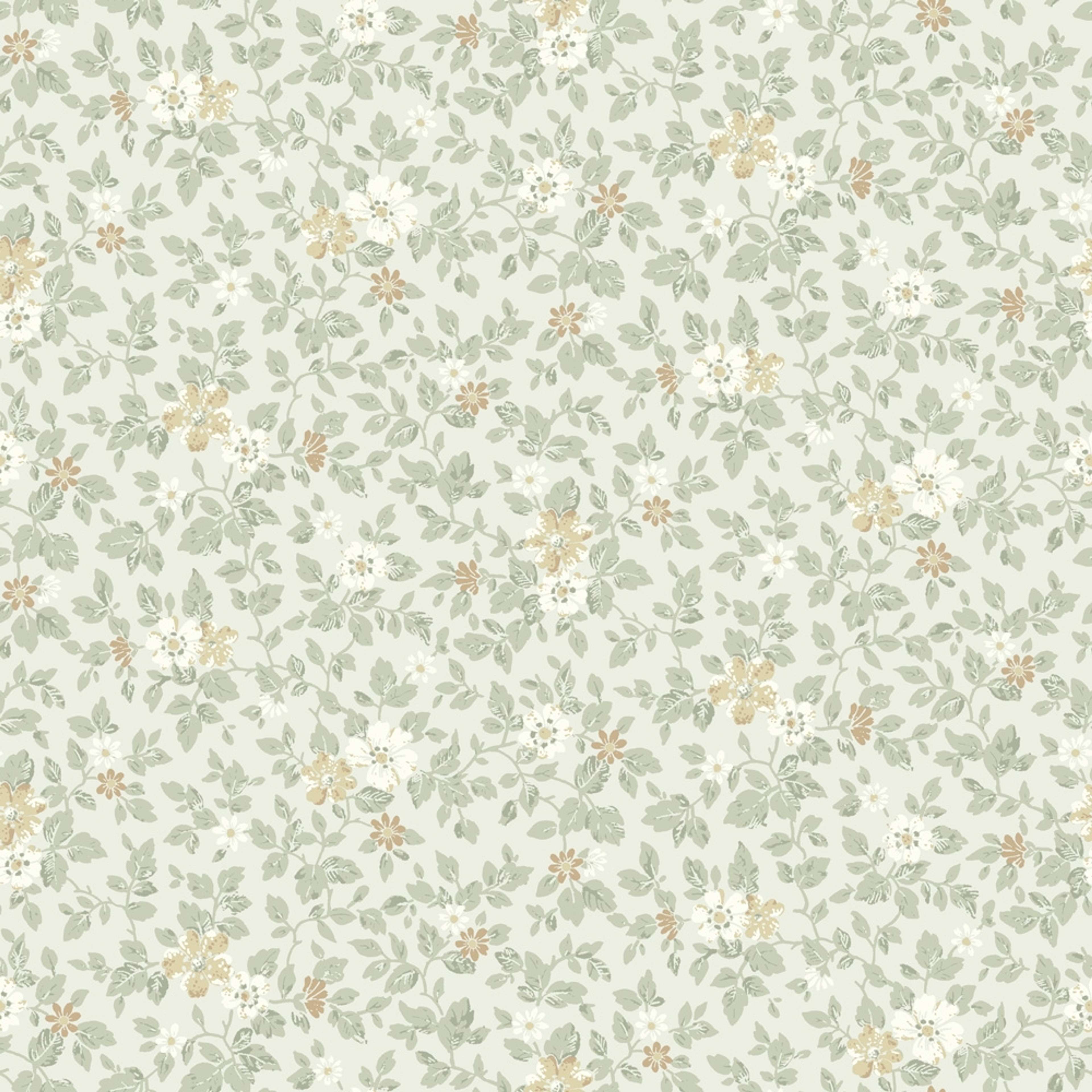 Linnea grön, tapet tapet med blommigt mönster i grön. Från kollektionen Sommaräng. Nonwoven-material med rak passning.