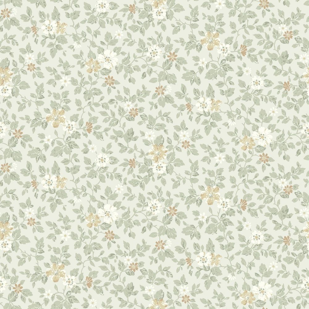 Linnea grön, tapet tapet med blommigt mönster i grön. Från kollektionen Sommaräng. Nonwoven-material med rak passning.