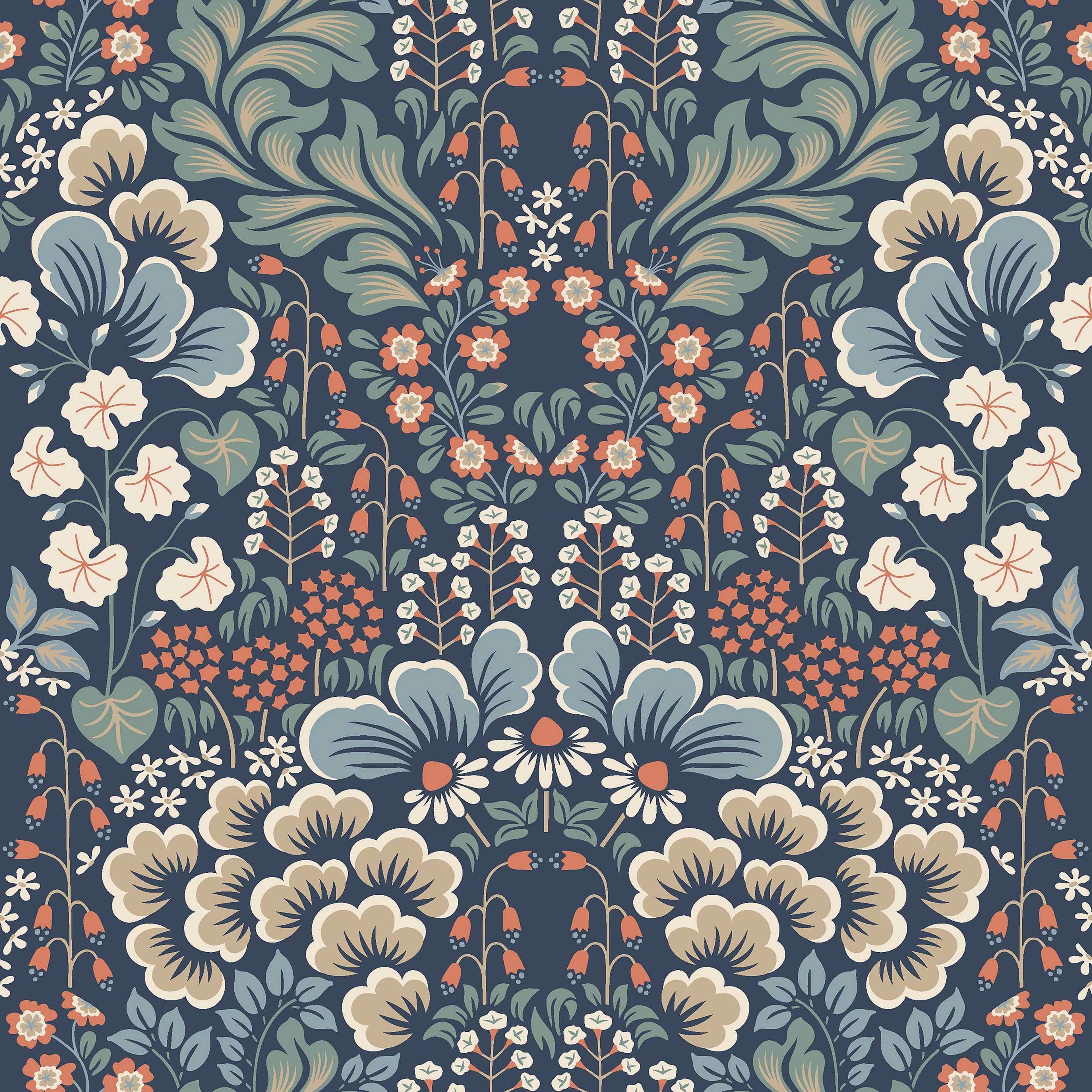 Hanna Werning Blomstervall blå, tapet tapet med blommigt mönster i blå. Från kollektionen swedish designers. Nonwoven-material med rak passning.