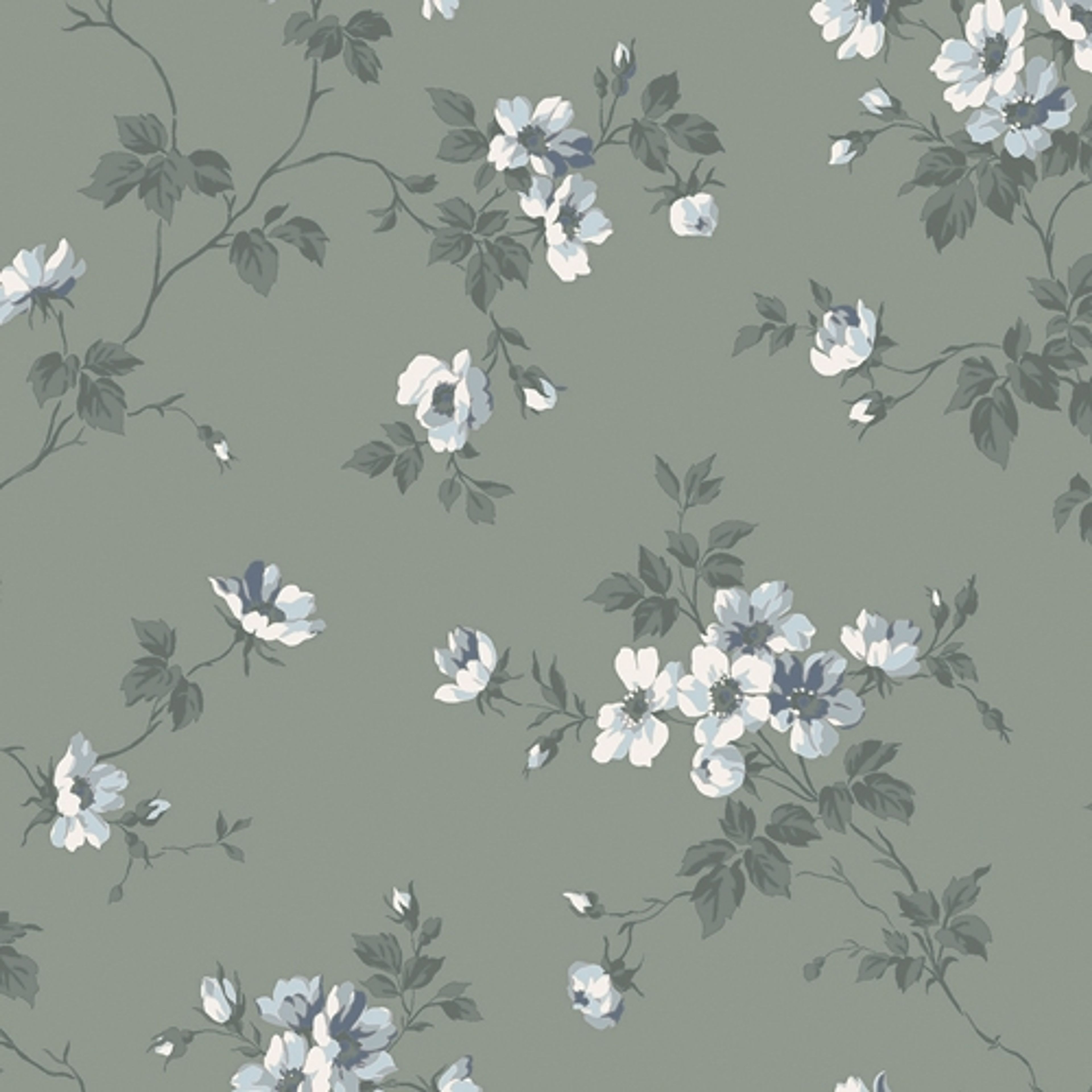 Kristina, mörkgrön tapet tapet med blommigt mönster i grön. Från kollektionen Hav & Land. Nonwoven-material med förskjuten passning.