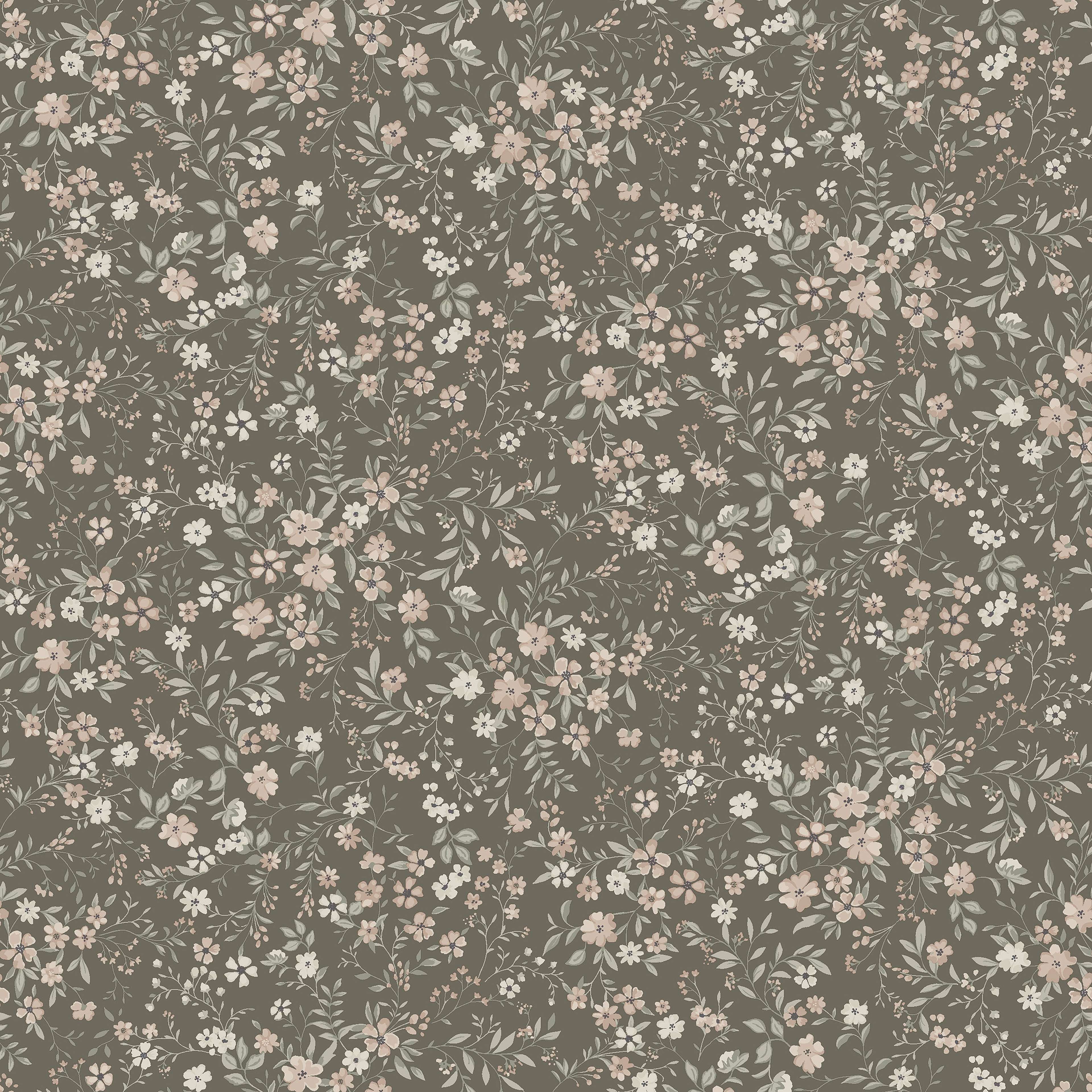 Florence brun, tapet tapet med småmönstrat, blommigt mönster i brun. Från kollektionen Newbie II Wallpaper. Nonwoven-material med rak passning. Passar i hall.
