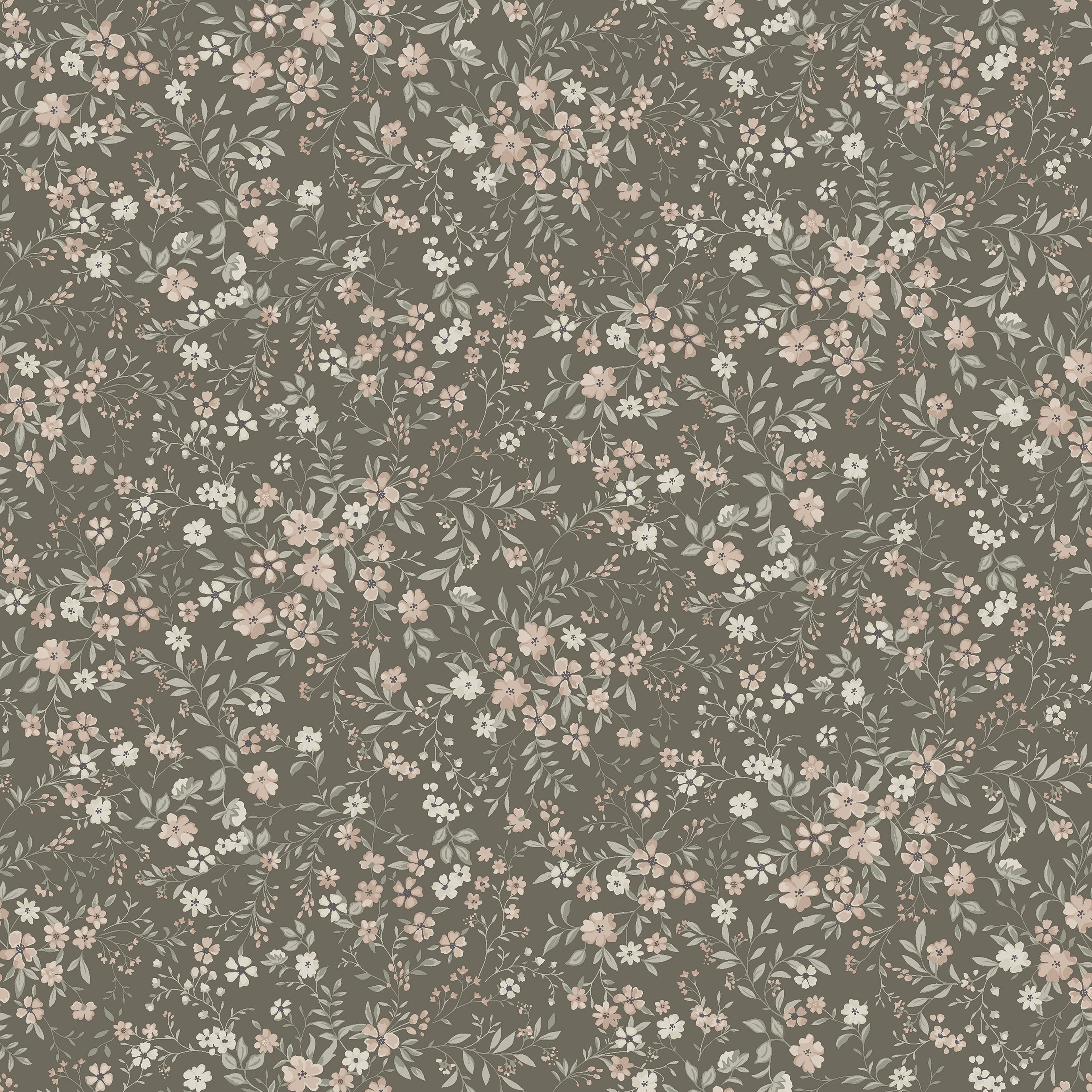 Florence brun, tapet tapet med småmönstrat, blommigt mönster i brun. Från kollektionen Newbie II Wallpaper. Nonwoven-material med rak passning. Passar i hall.