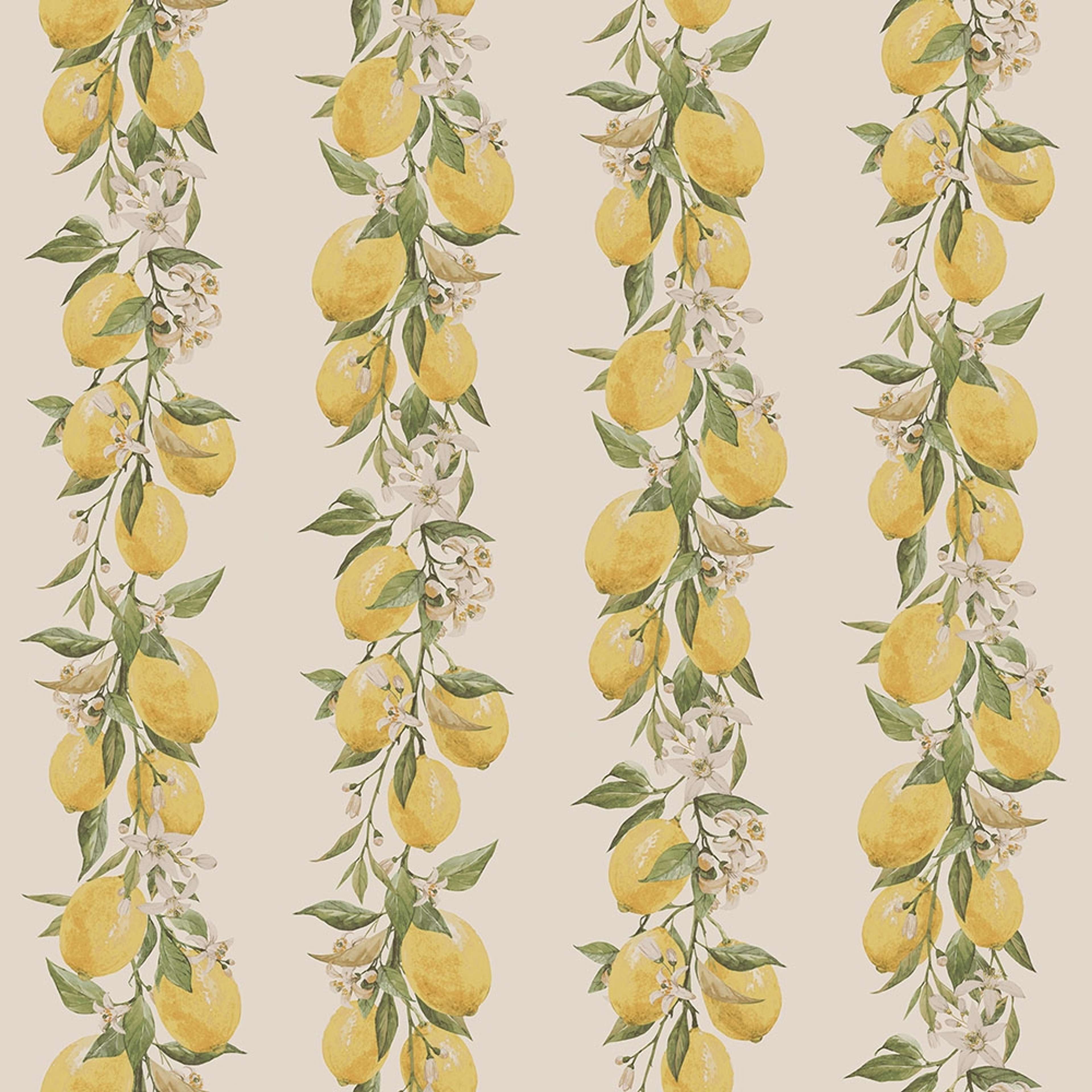 Lemon Stripe tapet med botaniskt mönster i grön. Från kollektionen Just Kitchens. Nonwoven-material.