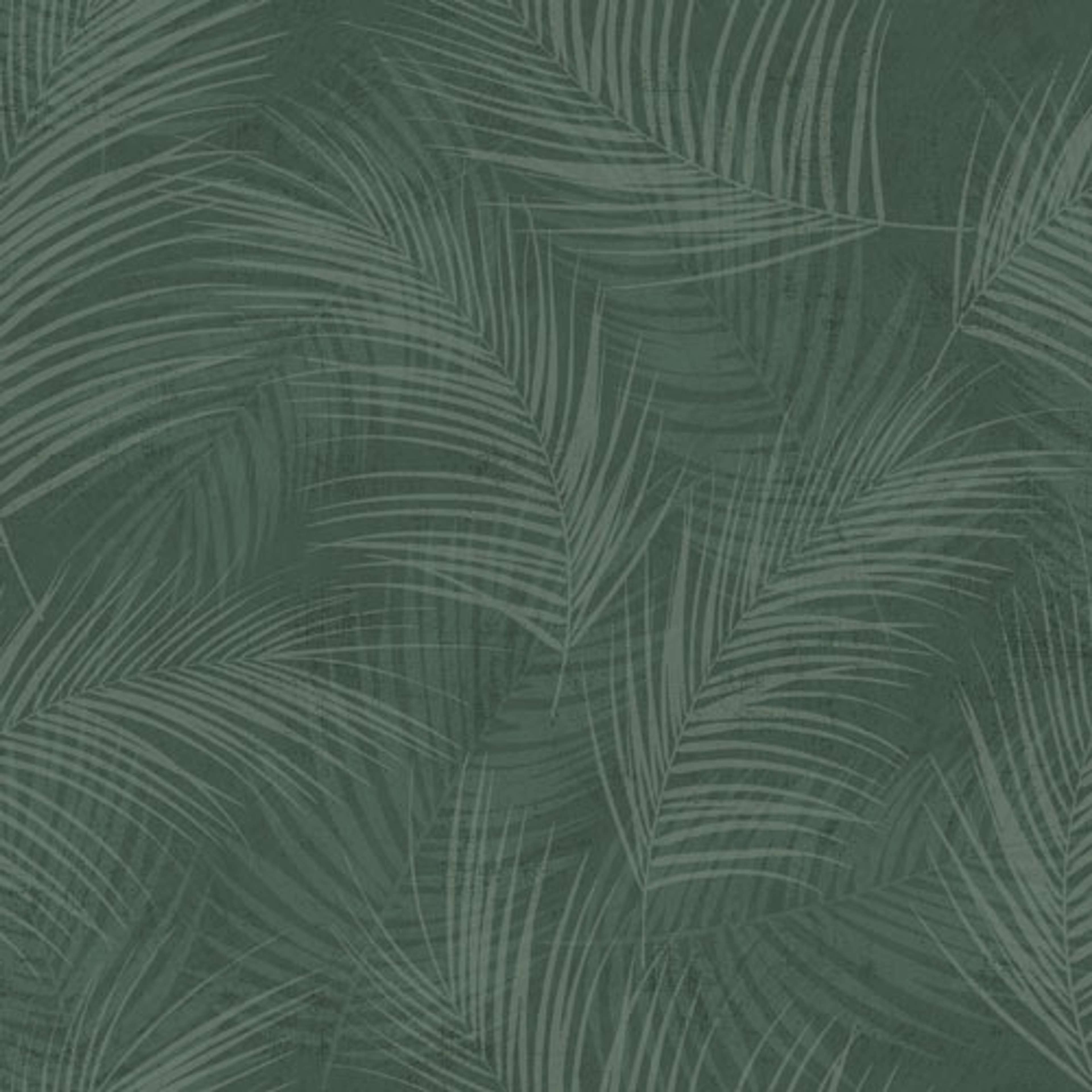 Palma tapet från Midbec med botaniskt mönster i grön. Från kollektionen Palma. Nonwoven-material med förskjuten passning. Passar i tonårsrum, kök och arbetsrum.