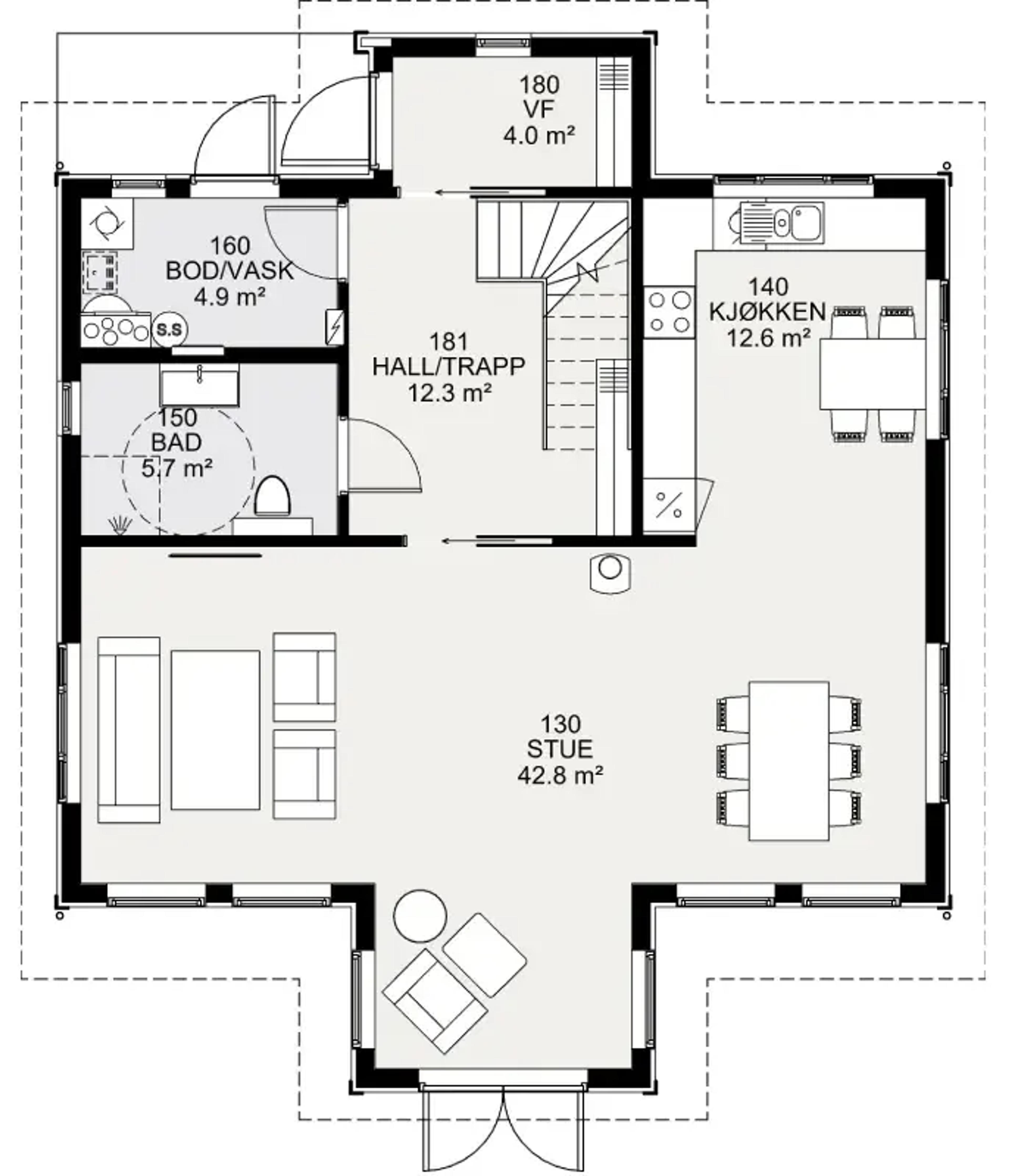 Vinje plantegning 1. etg
