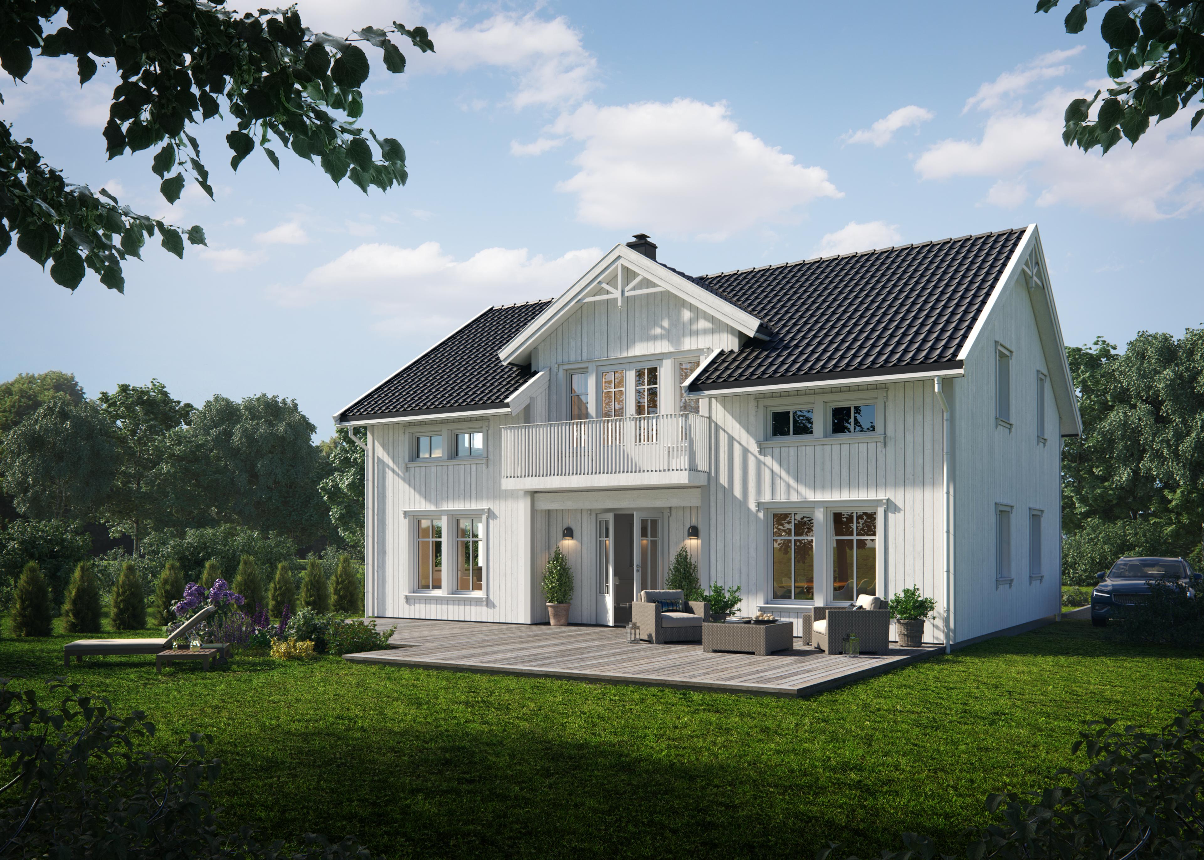 Hvit bygg tegnet av Mesterhus
