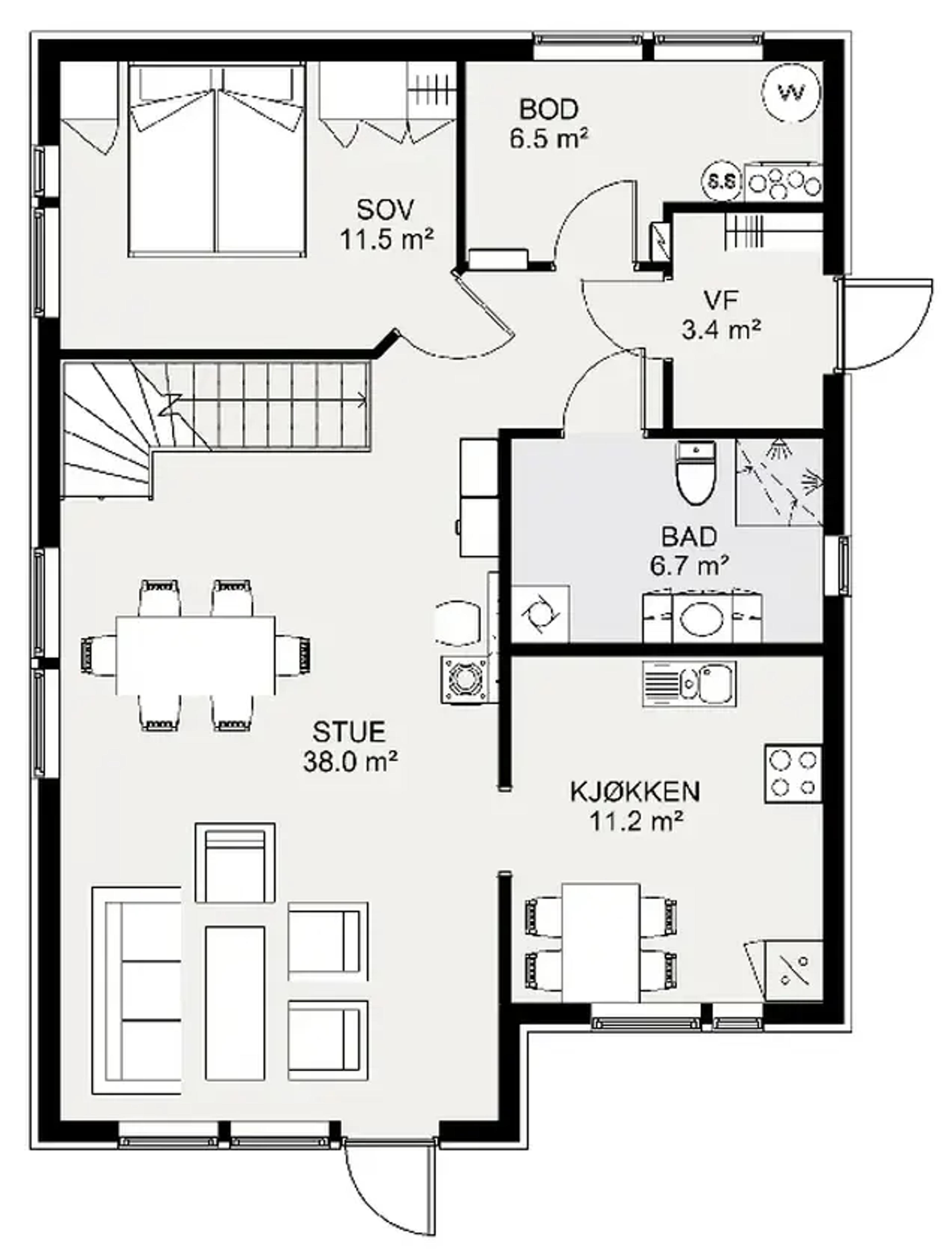 Kvalheim plantegning 1. etg