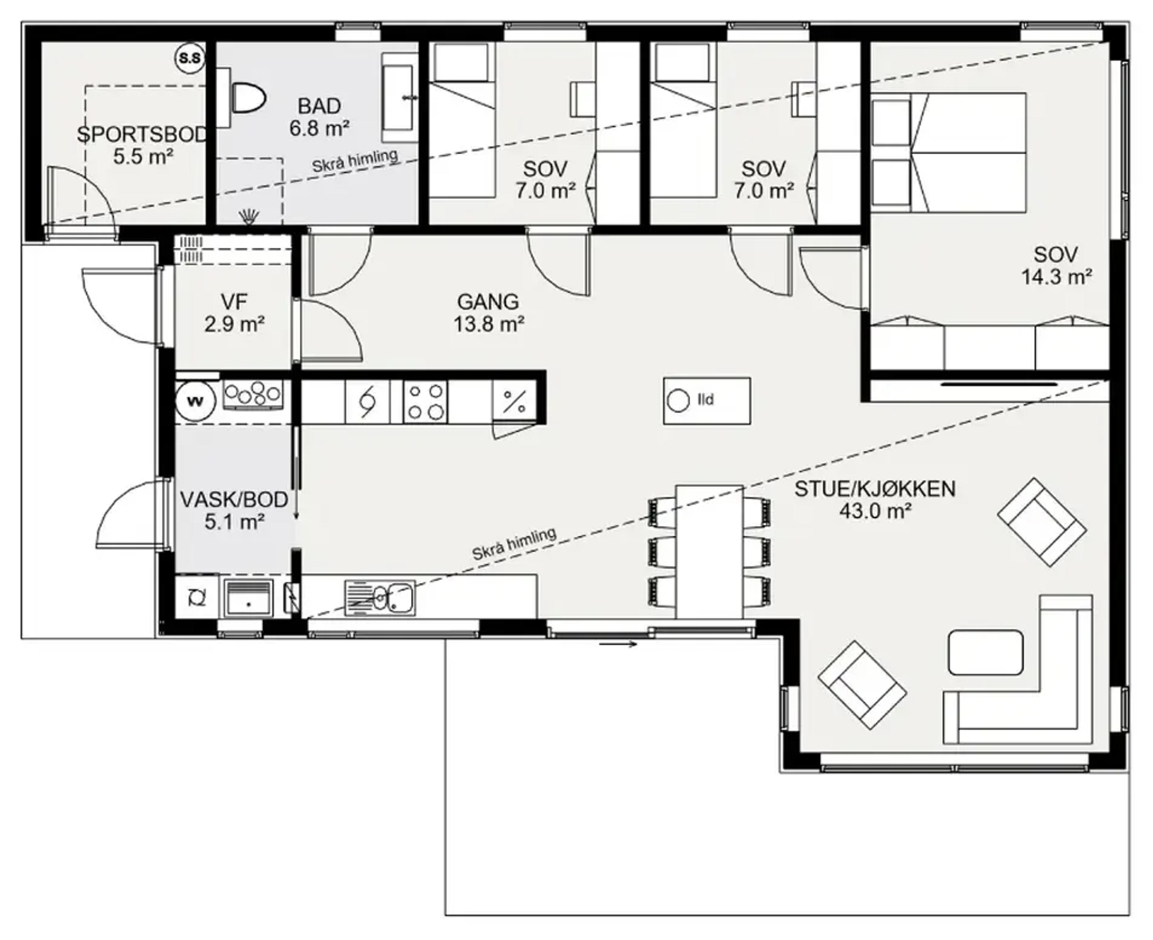 Lindås plantegning 1. etg