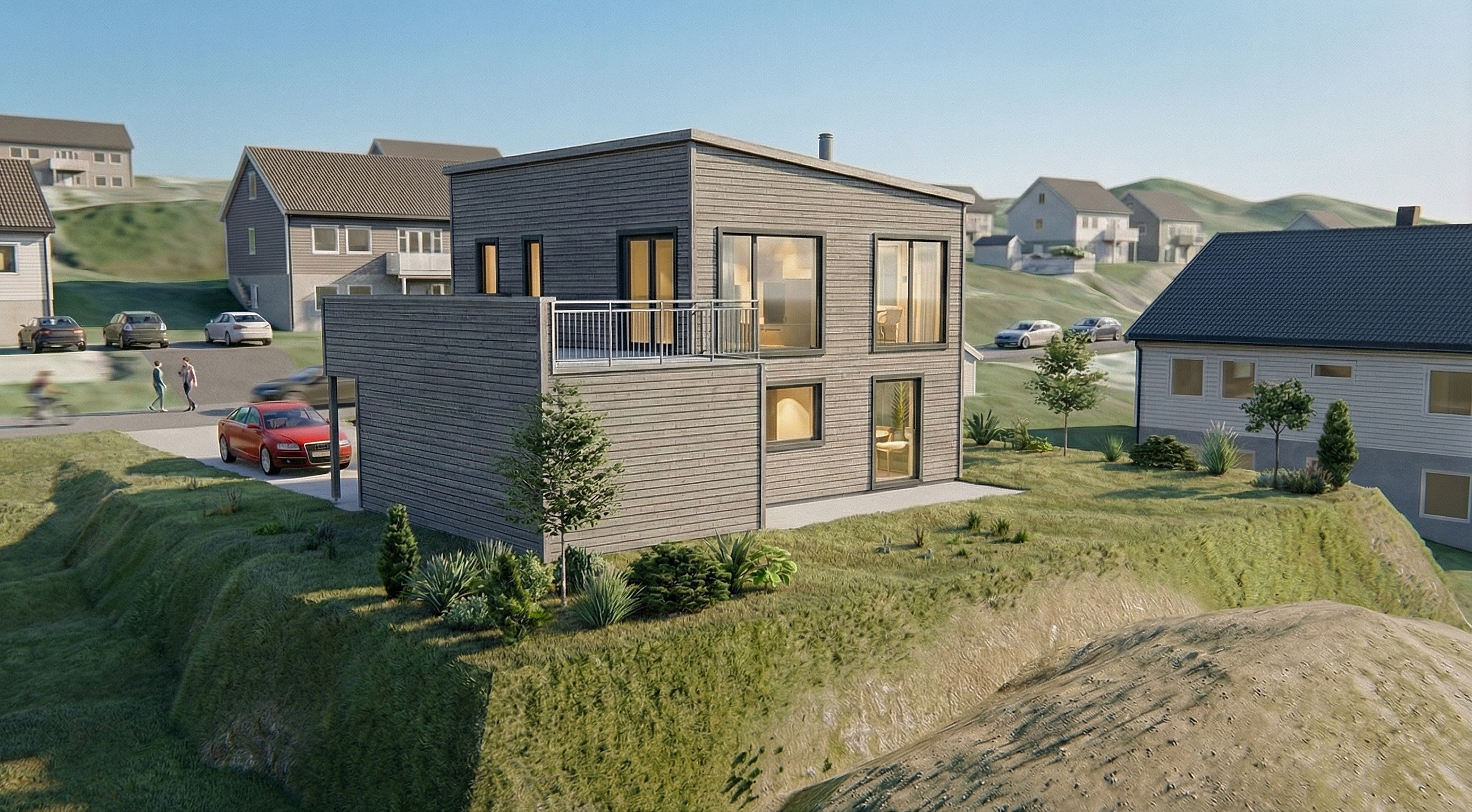 Visualisering av boligen på tomten